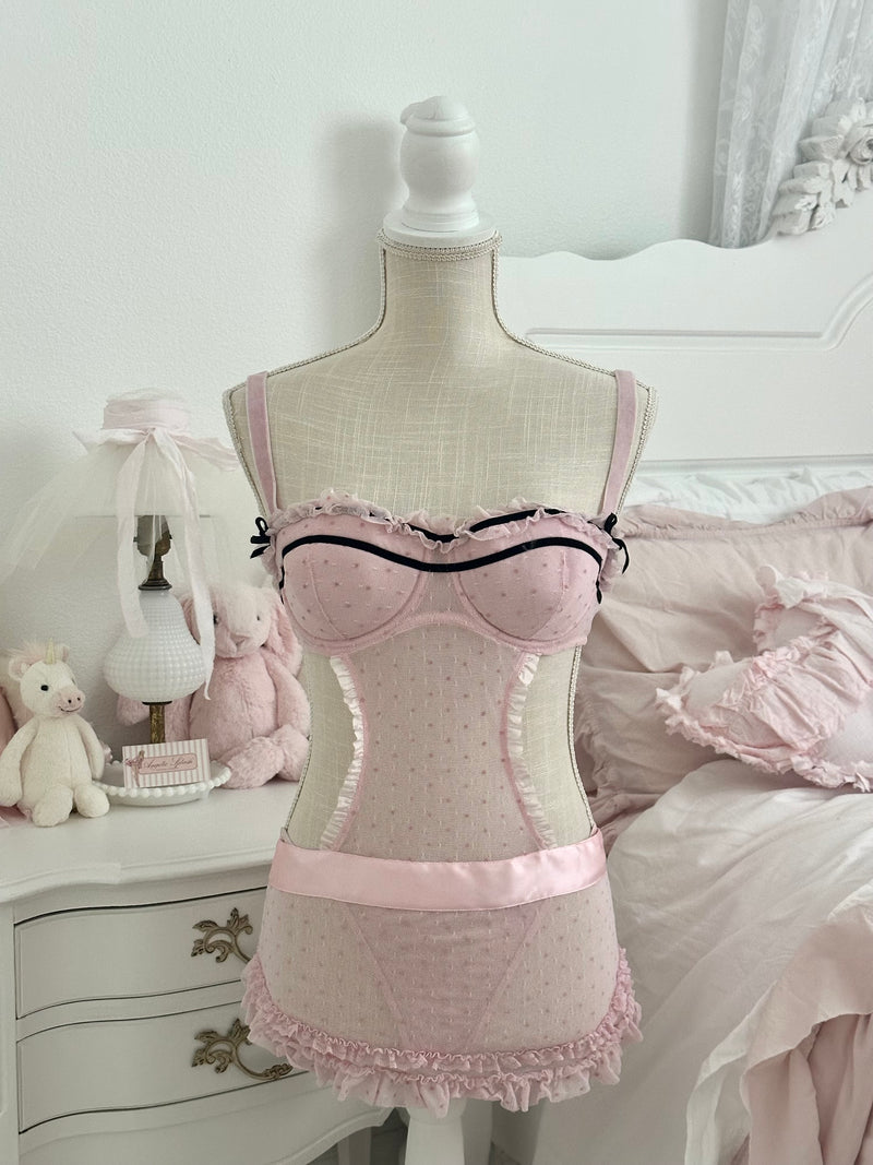 Vintage 2008 Victoria’s Secret Sexy Little Things Pink Polka Dot Lingerie Set Size: 36C / M-L