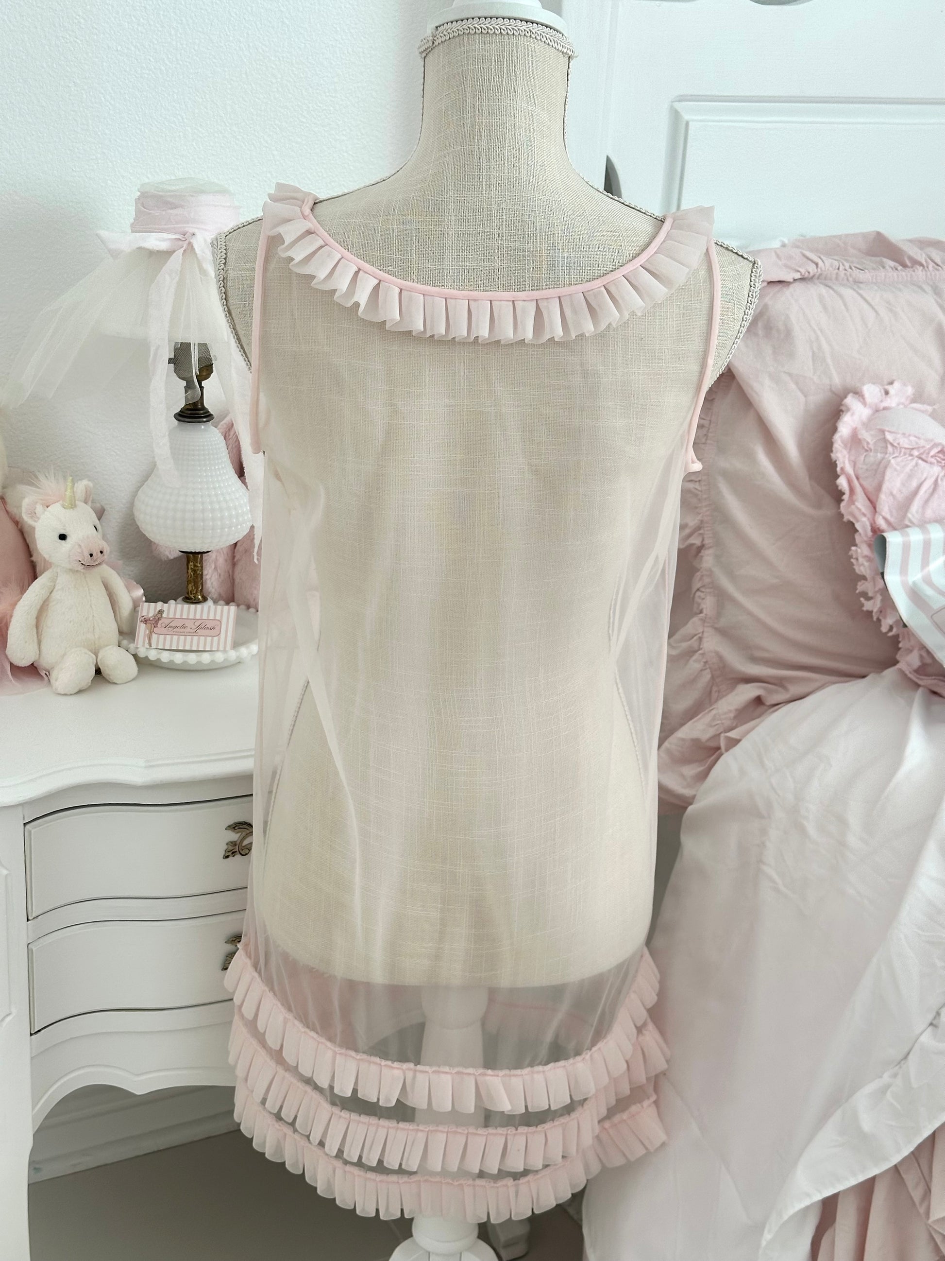 Authentic 1950s Pink Sheer Babydoll Slip Dress Size: M