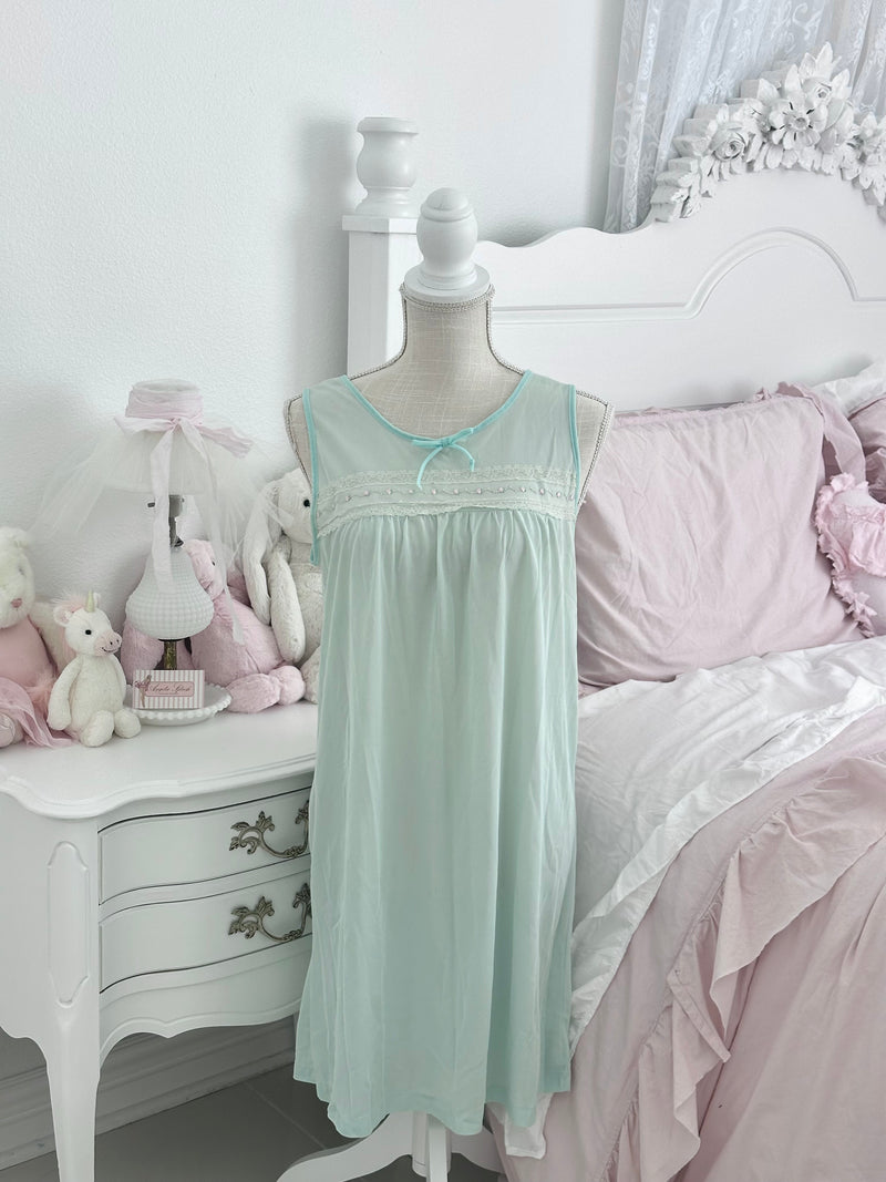 Vintage 1950s Stonewear Teal Sheer Babydoll Slip Dress Size: M