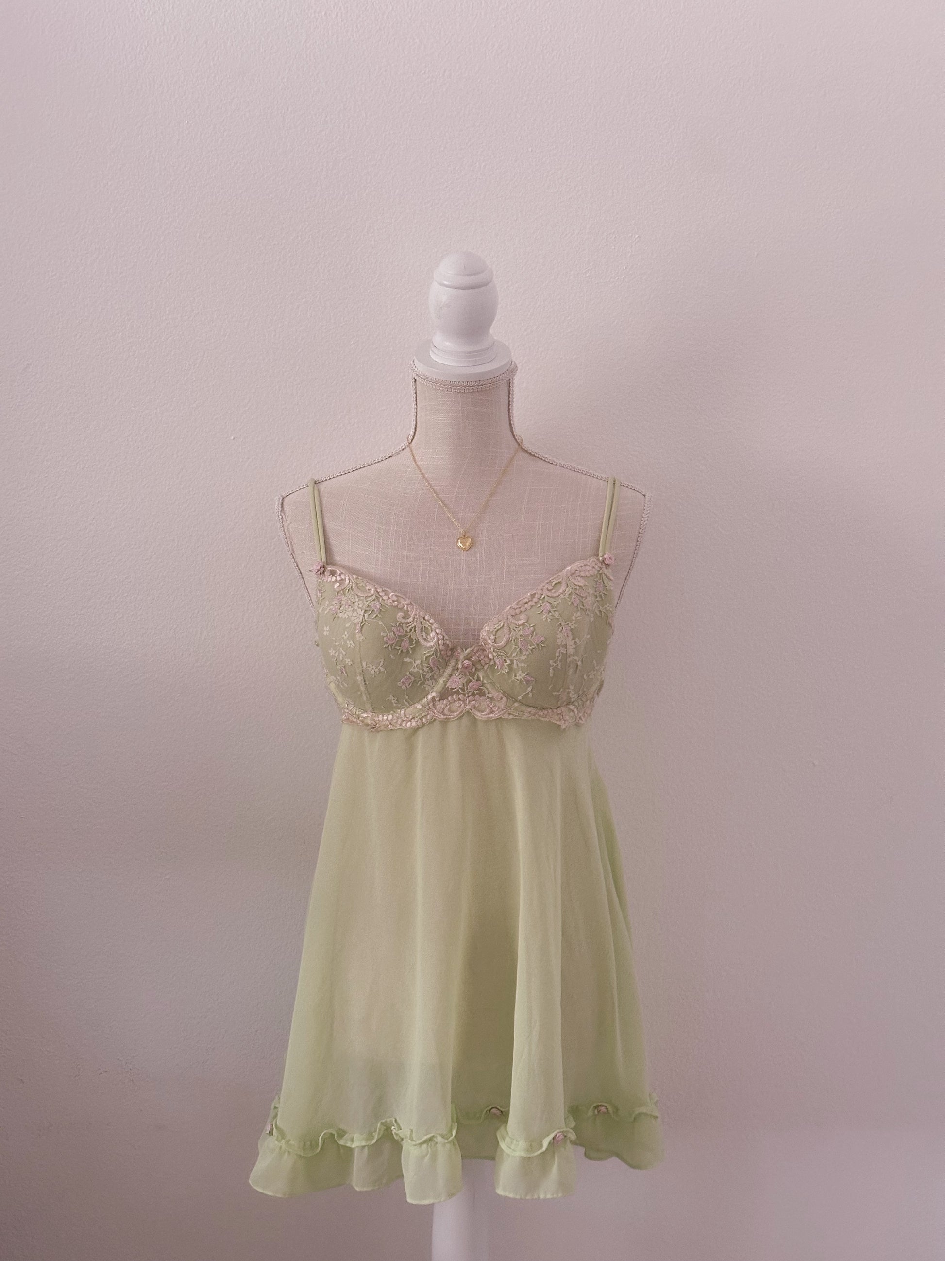 Vintage Delicates green enchanted fairy babydoll slip dress size: M