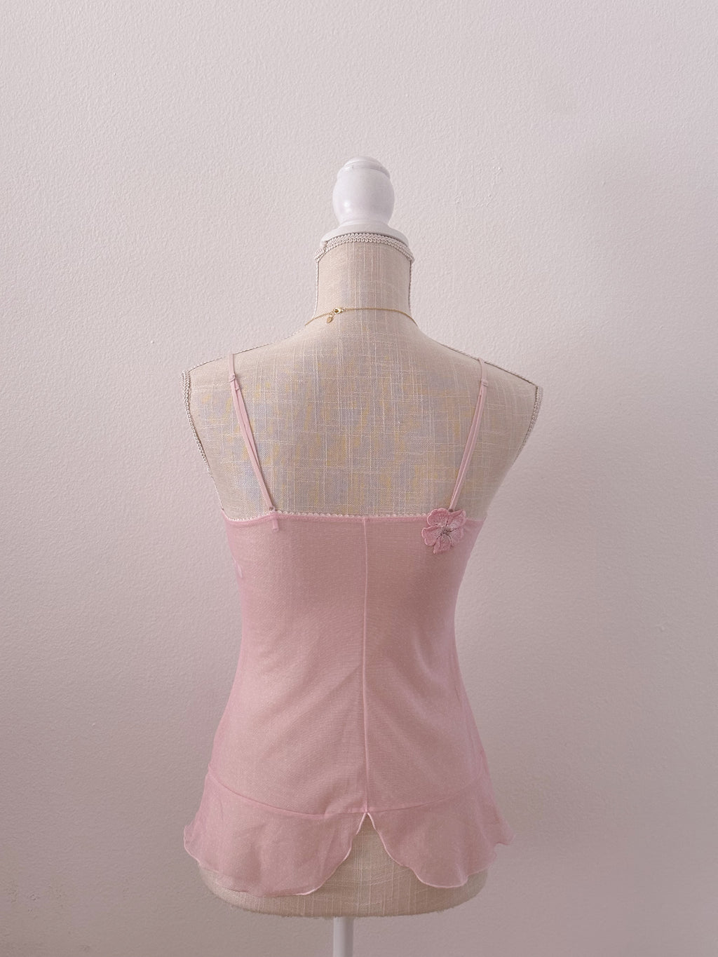 Vintage sheer pink floral shabby chic cami / swimsuit cover size: S