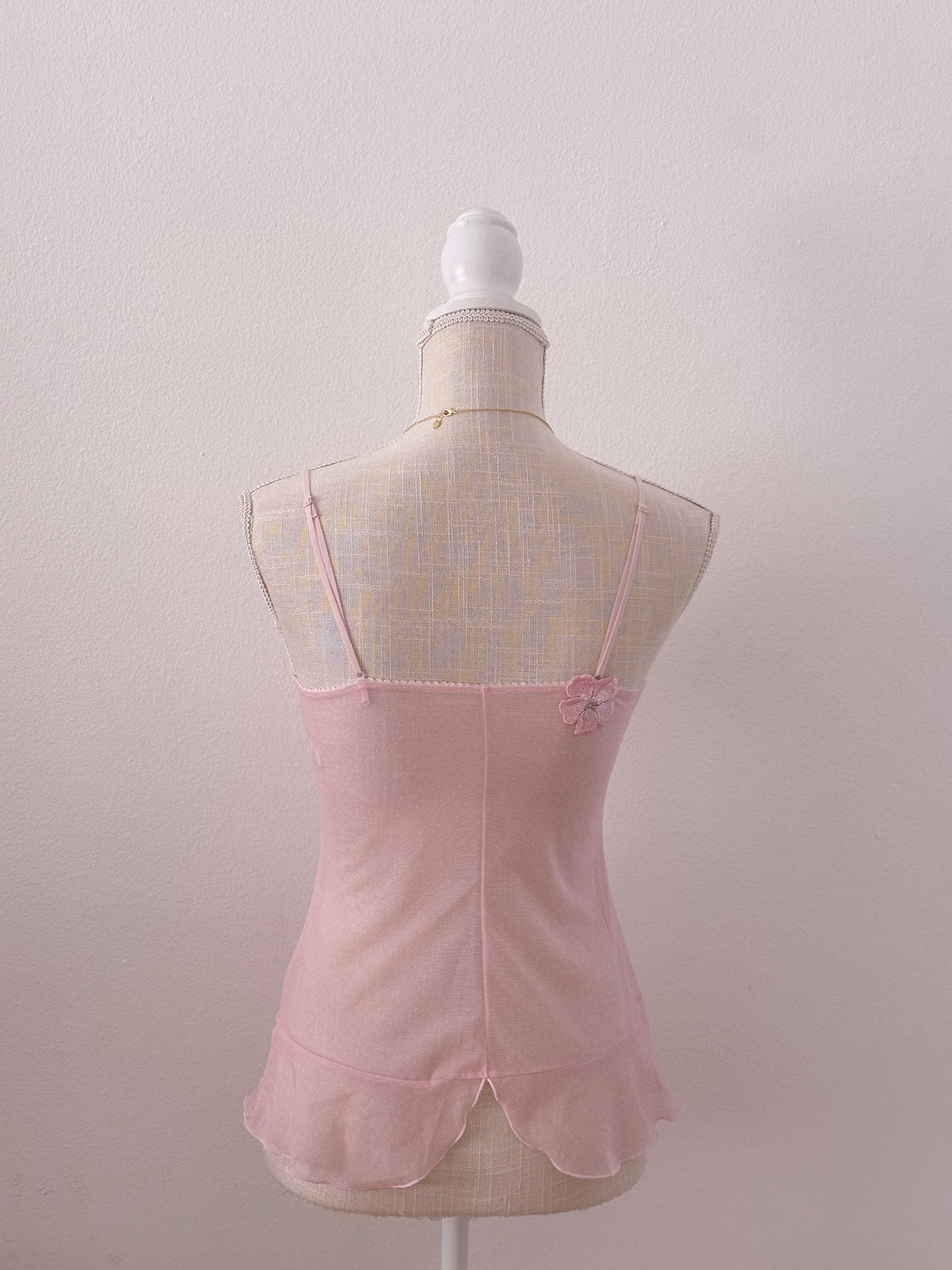 Vintage sheer pink floral shabby chic cami / swimsuit cover size: S