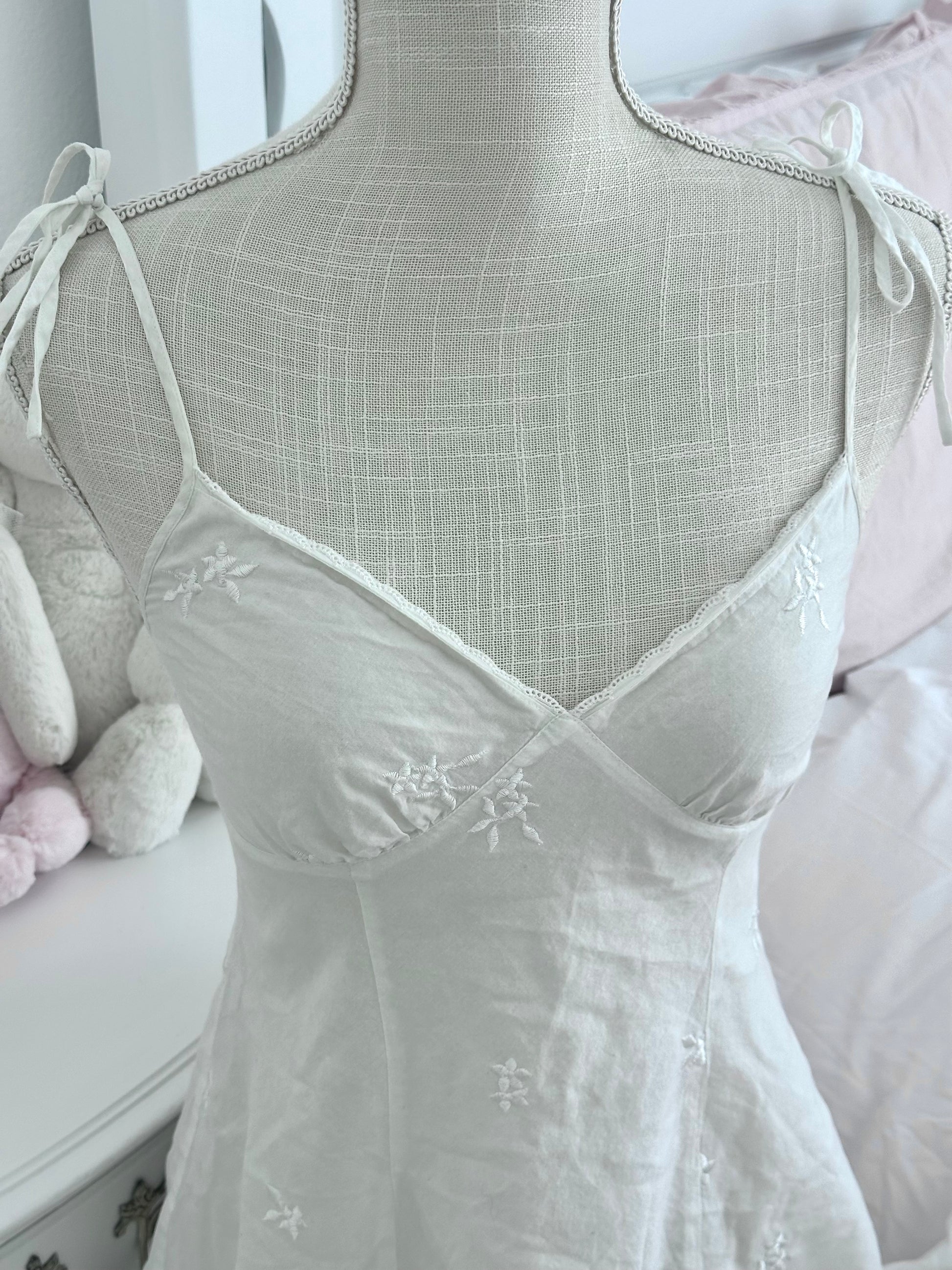 Vintage 2002 Victoria’s Secret White Cotton Babydoll Mini Slip Dress Size: S