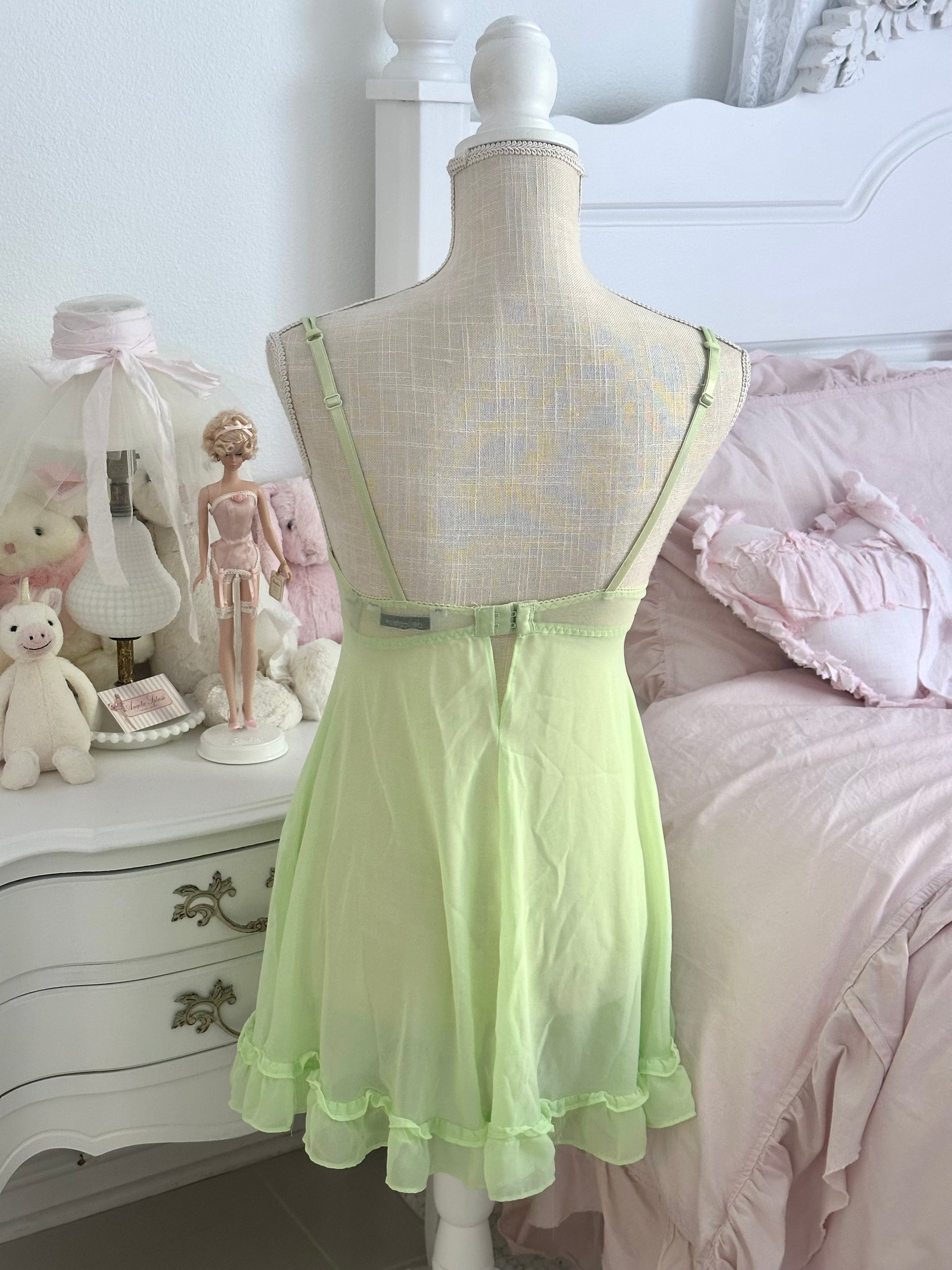 Vintage Delicates Green Fairy Babydoll Slip Dress Size: S