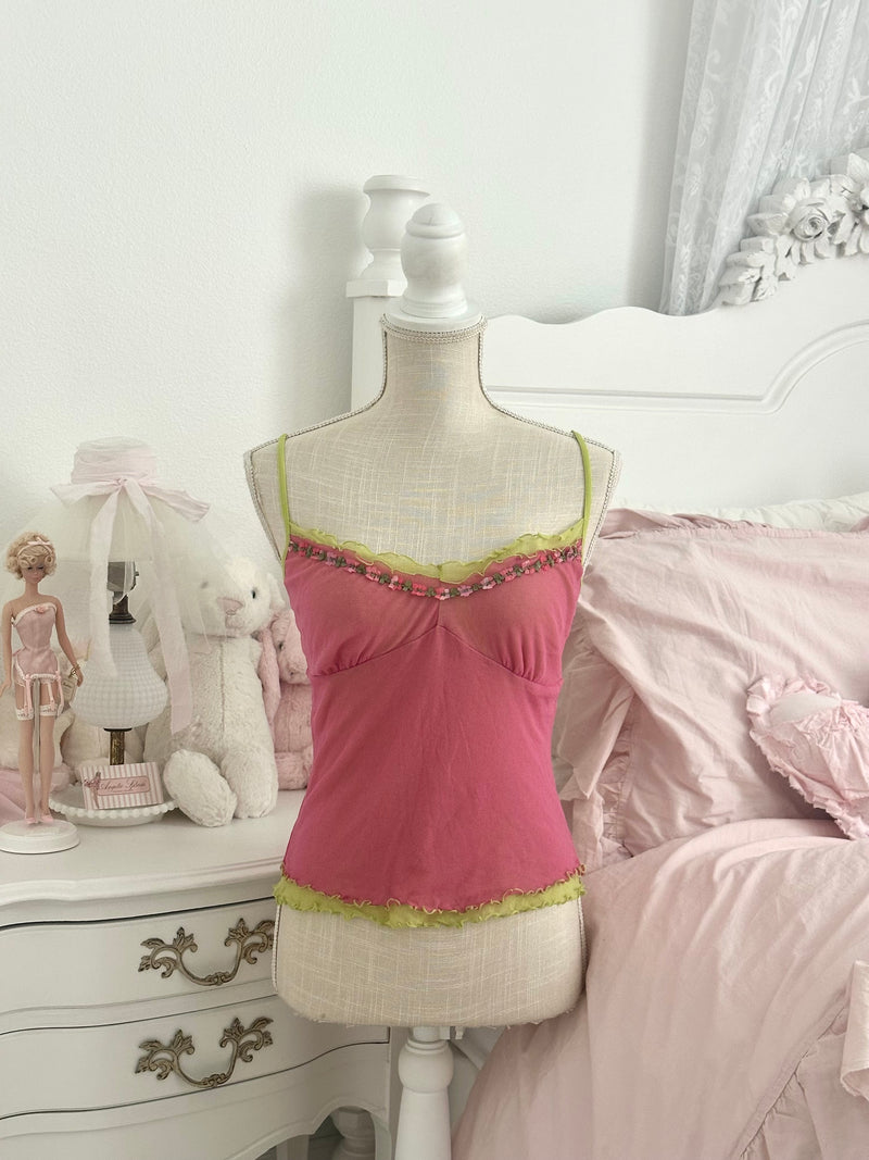 Vintage 2002 Victoria’s Secret Pink & Green Floral Cami Top Size: S