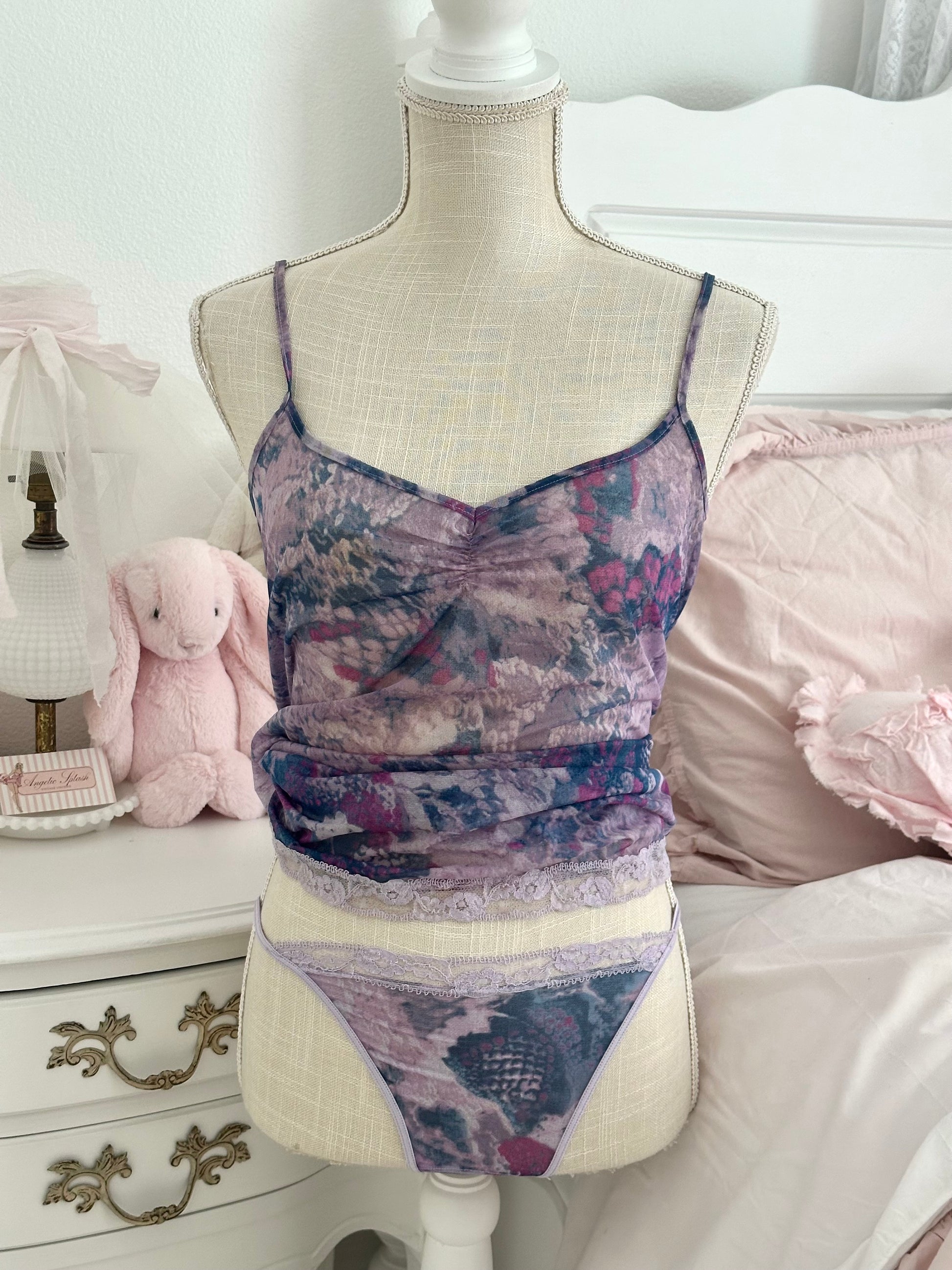 Vintage 2000 Victoria’s Secret Purple Print Slip Dress & Thong Set Size: S