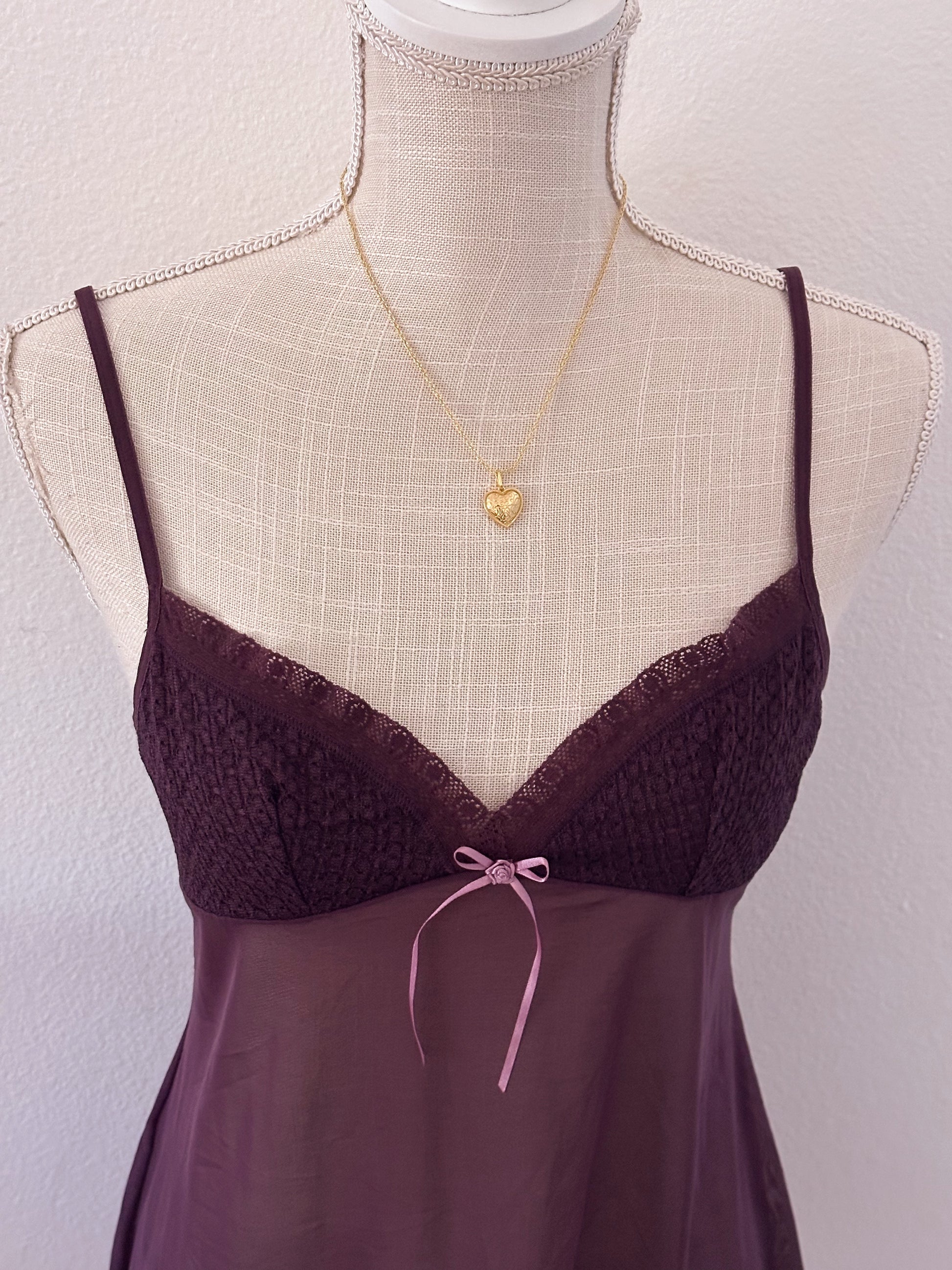 Vintage Victoria's Secret maroon sheer babydoll slip dress size: L