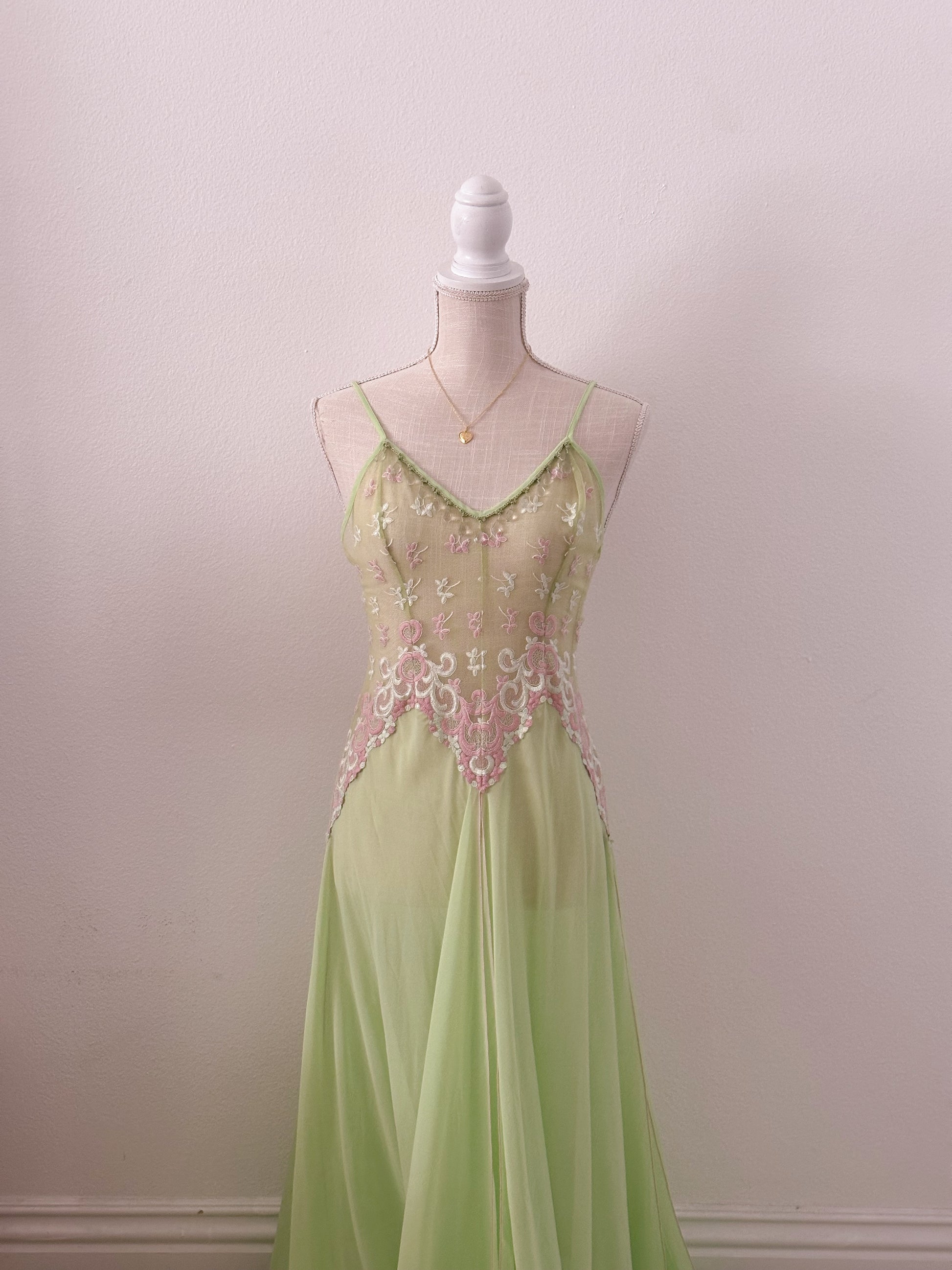 Vintage Green crystal night gown slip dress size: xs/s