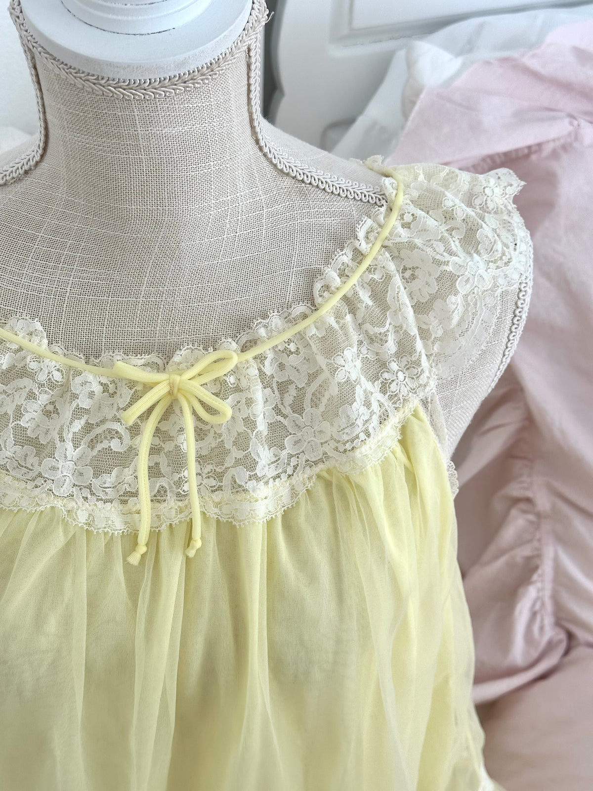 Vintage 1950s Aristocraft Yellow Nylon Lace Babydoll Fits Size: S