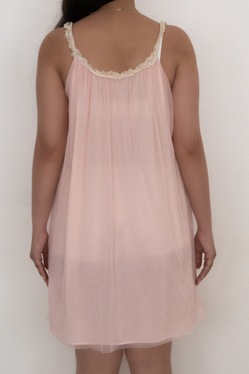 Vintage 1950s pink peignoir nylon nightgown Size: S
