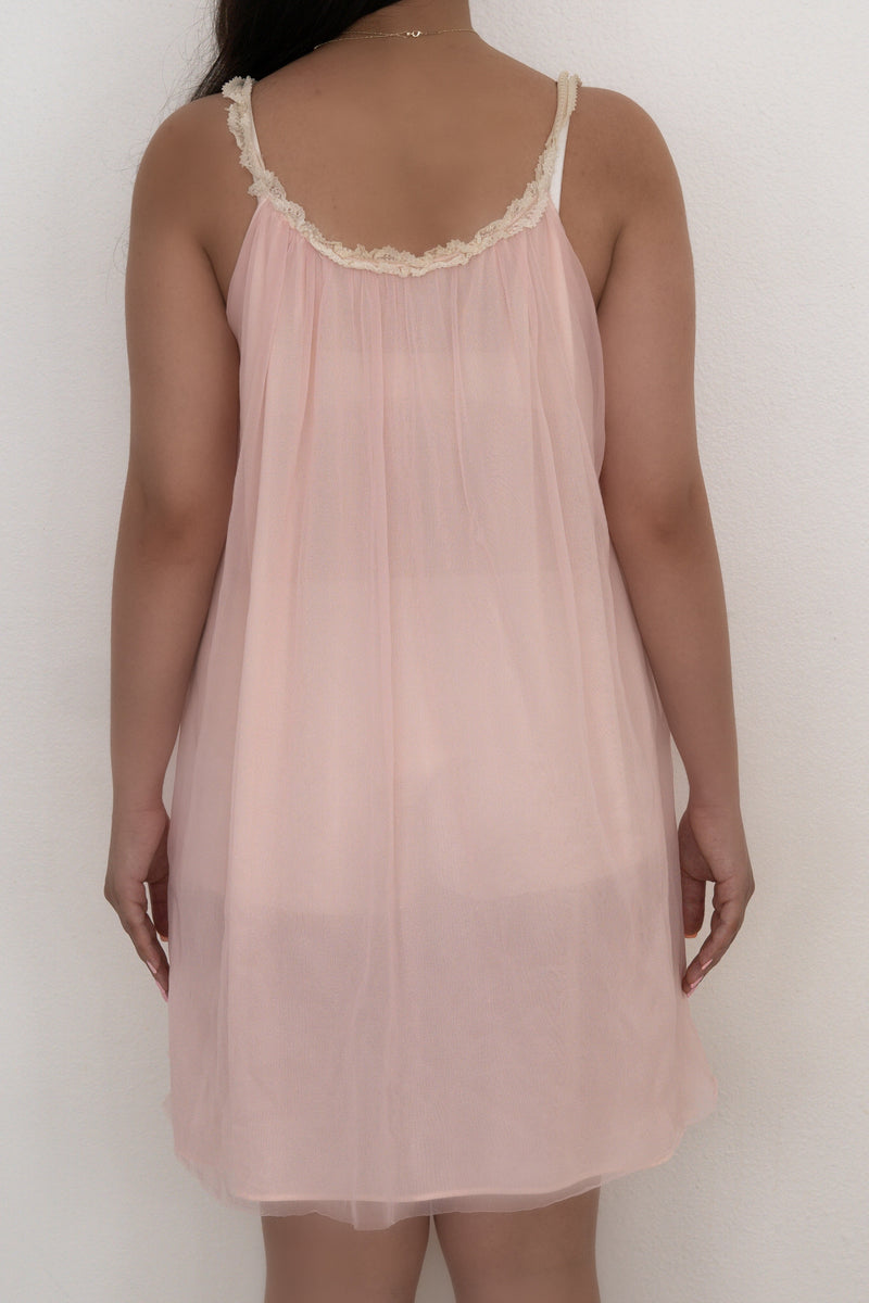 Vintage 1950s pink peignoir nylon nightgown Size: S