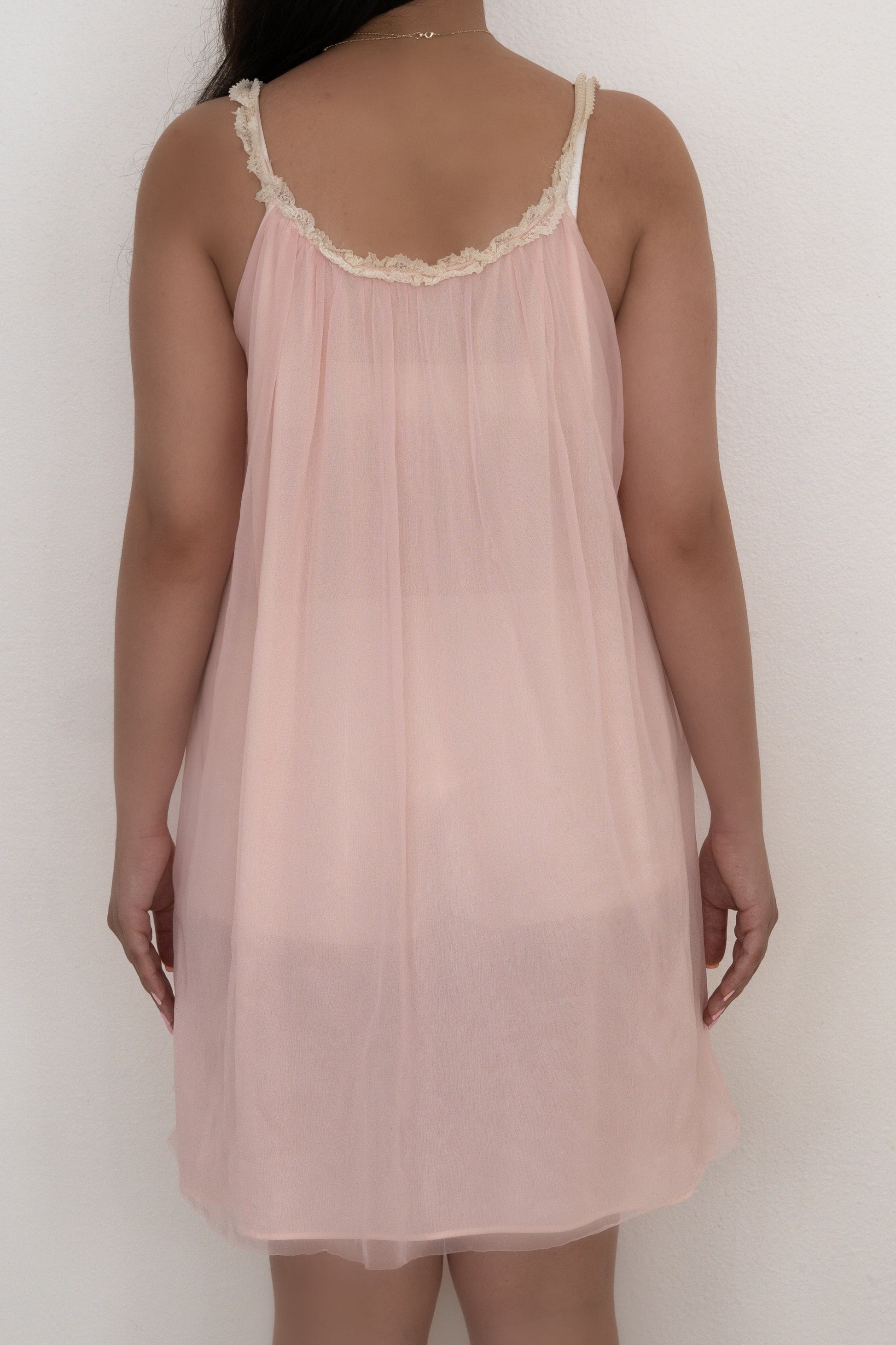 Vintage 1950s pink peignoir nylon nightgown Size: S