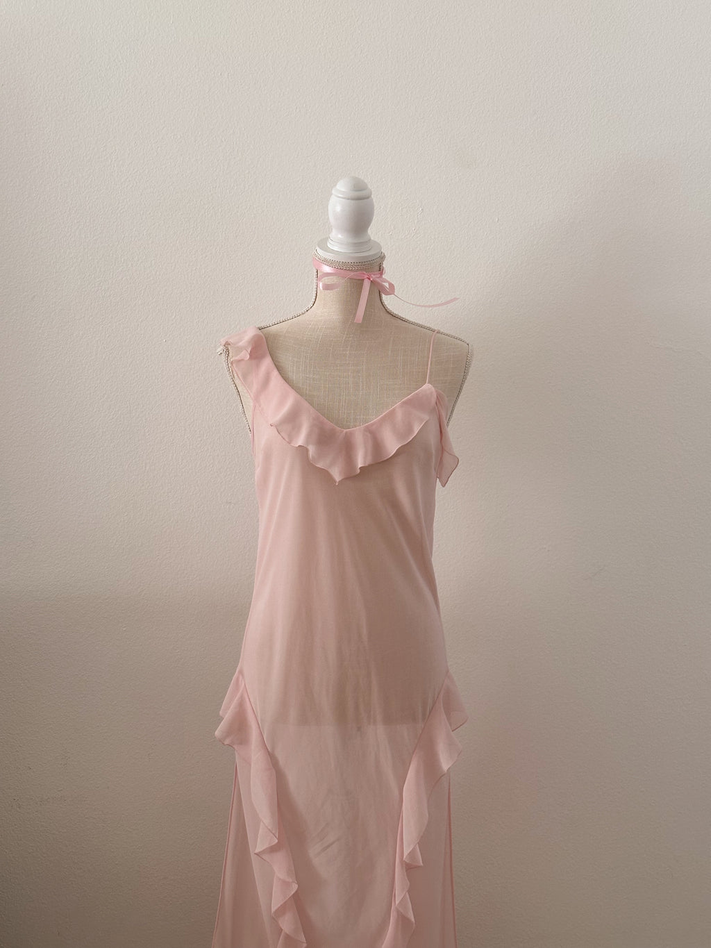 Vintage Victoria's Secret maxi long sheer mesh pink slip dress nightgown from 2004