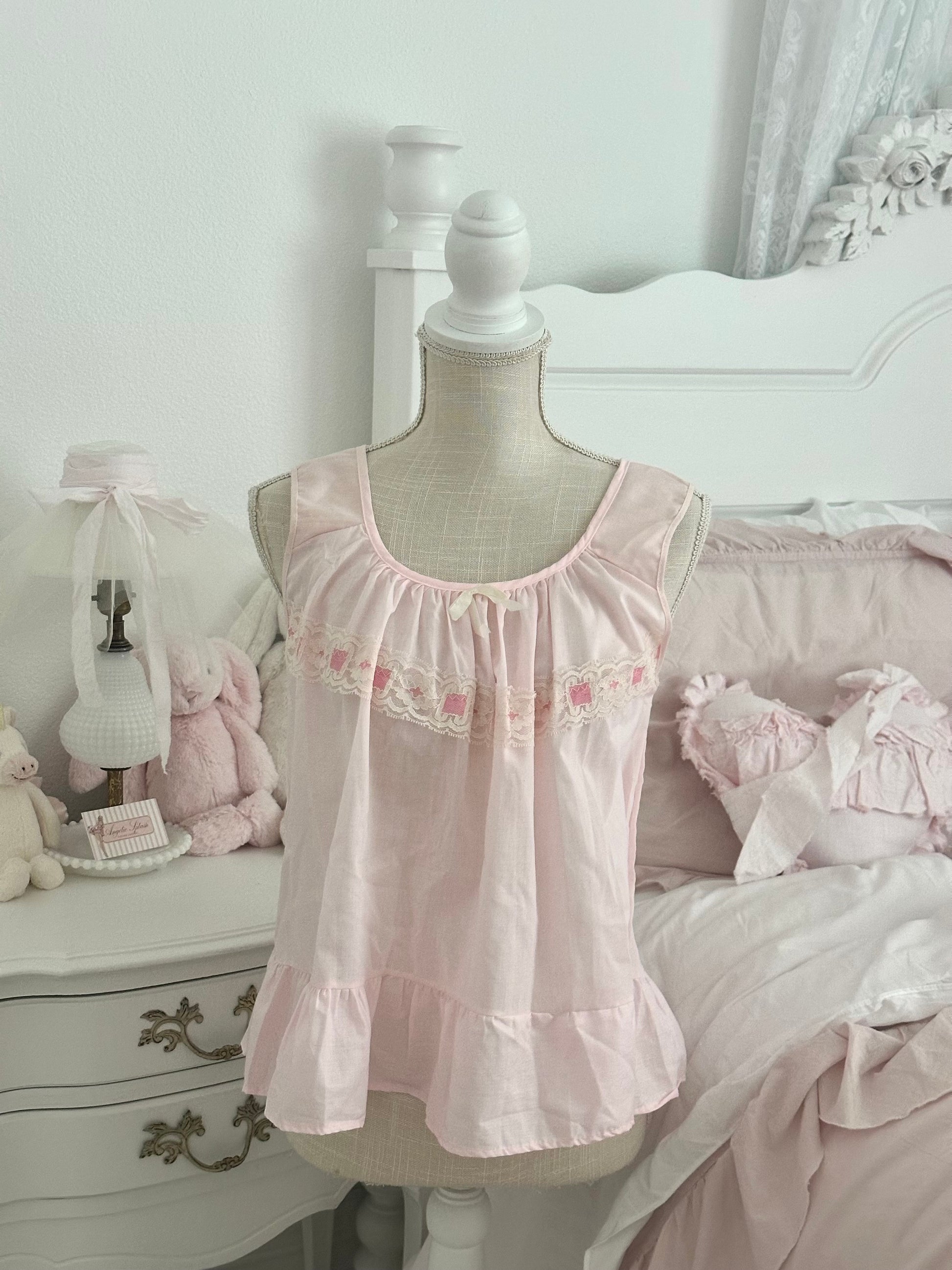 Authentic 1970s Pink Floral Babydoll Top Size: XS/S (Tagged M)