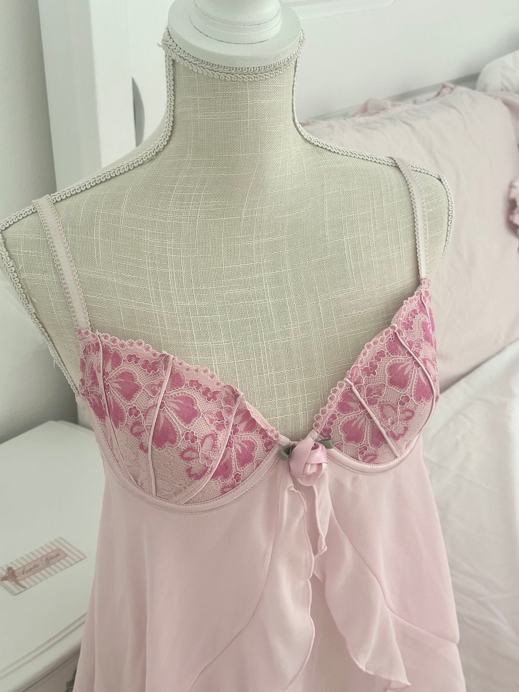 Vintage Delicates Pink Sheer Babydoll Slip Dress Size: M