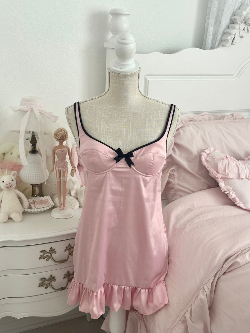 Vintage 2007 Victoria’s Secret Pink Satin Babydoll Slip Dress Size: 34B