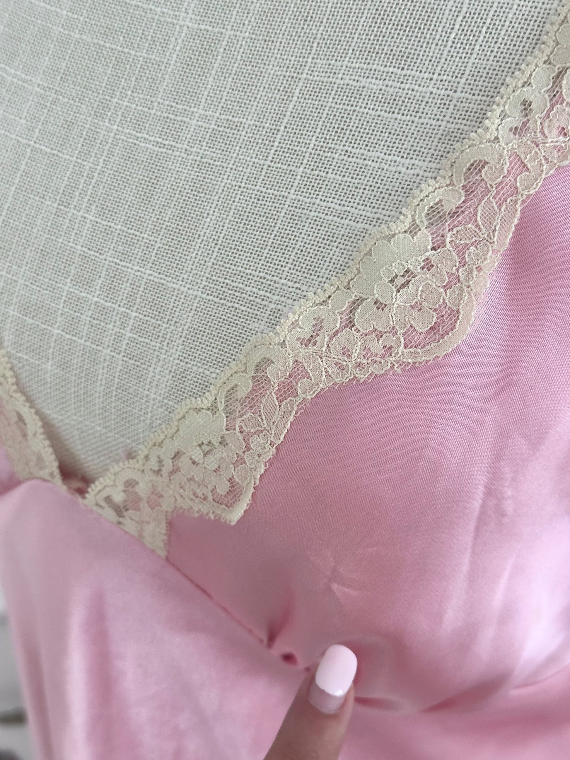 Vintage 2005 Victoria’s Secret Pink Slip Dress with Nude Lace Trim Size: M