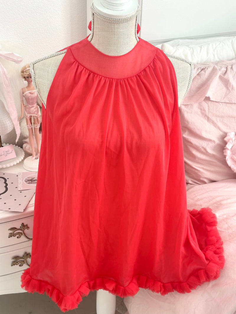 Vintage 1960s Rogers Red Chiffon Babydoll Size S