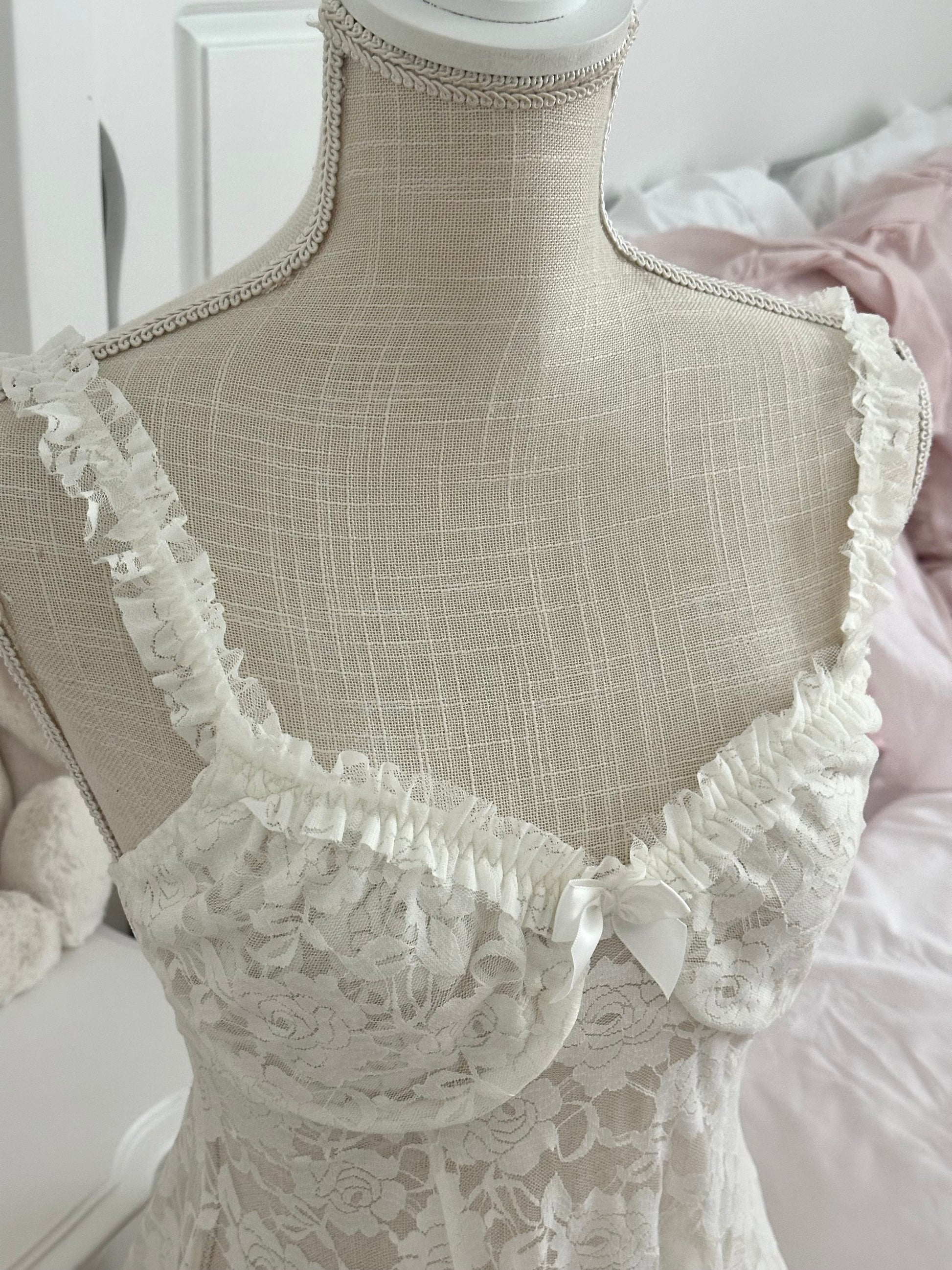 Vintage 1990s Cinema Etoile White Babydoll Slip Dress Set NWT Size: M