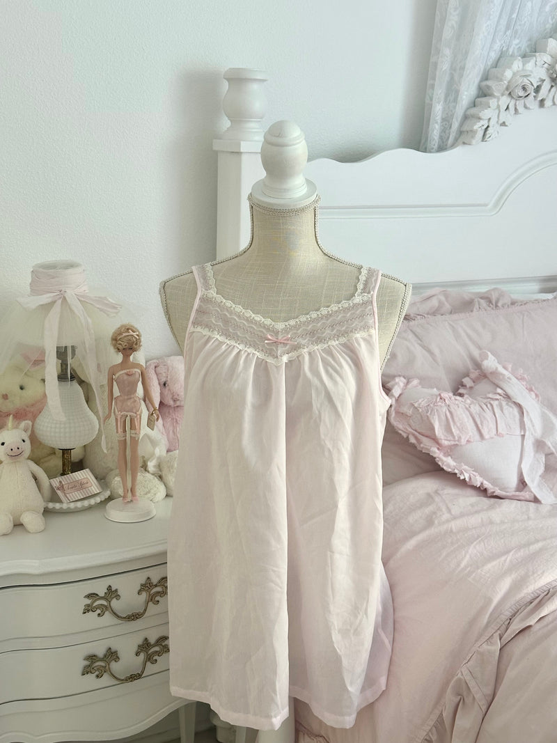 Vintage 1970s Lorraine Pink Lace Babydoll Top Size: M