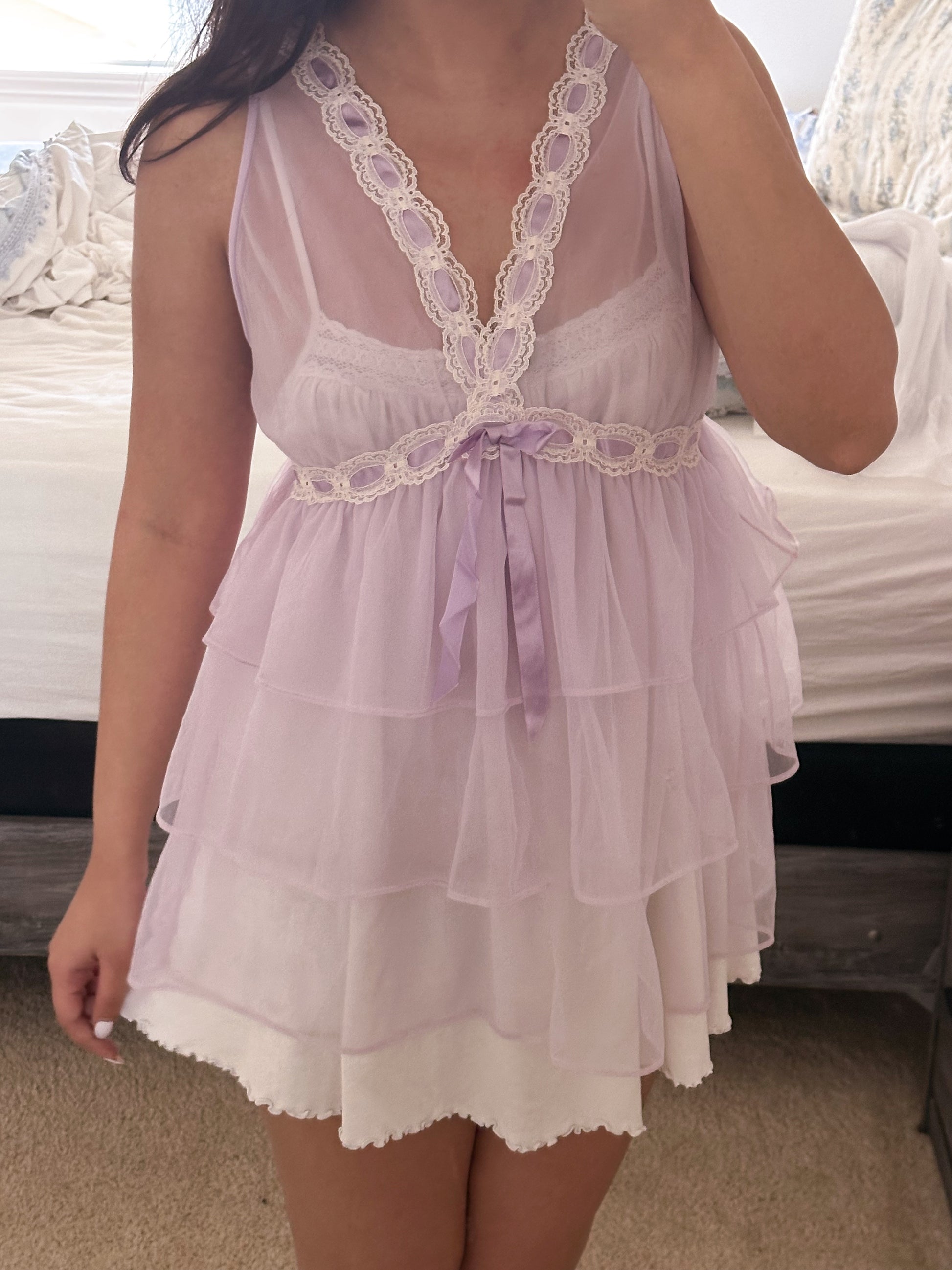 Vintage 1970s purple sheer babydoll top size: S/M