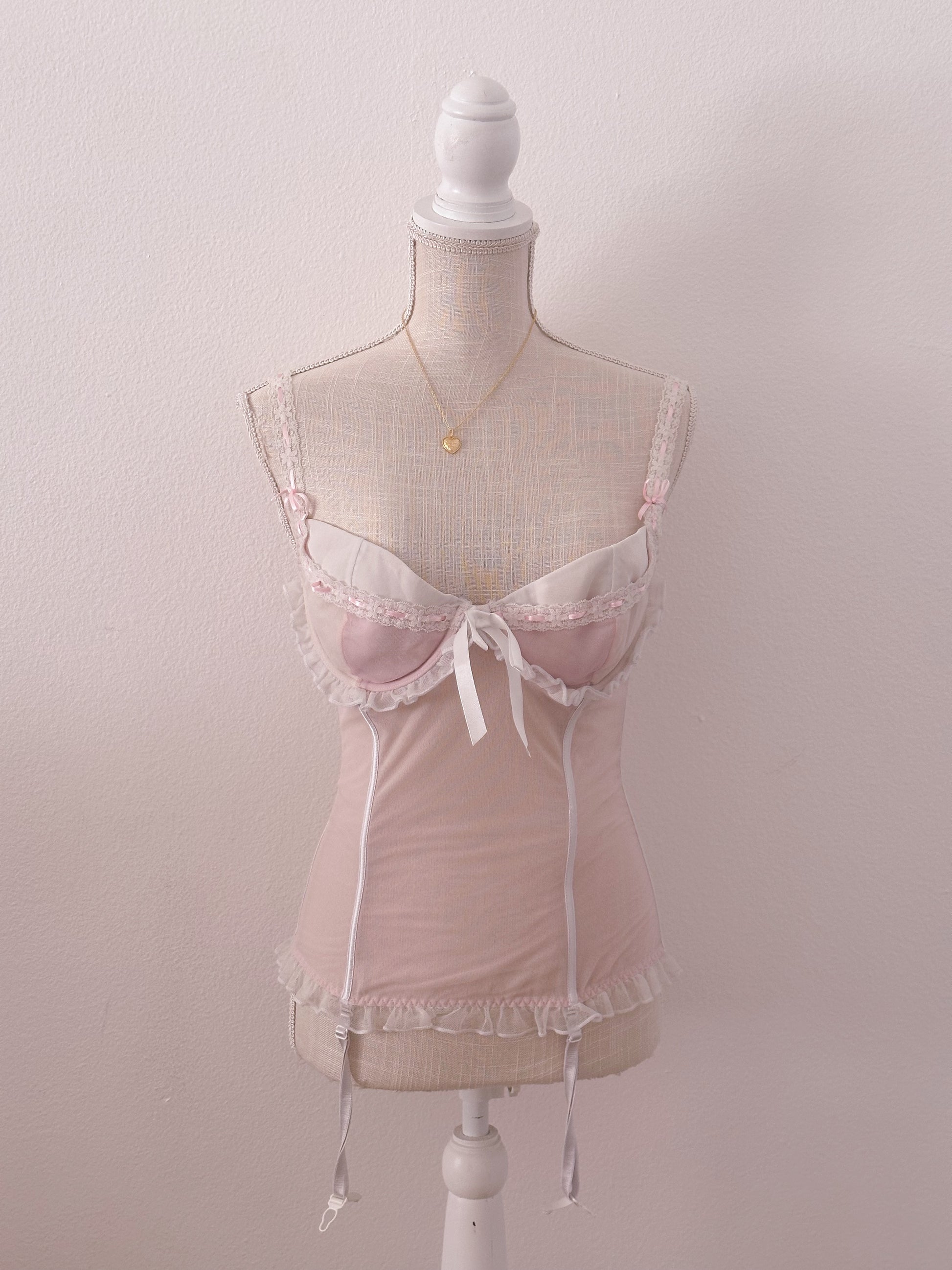 Vintage Shabby chic Pink Corset top Size: L