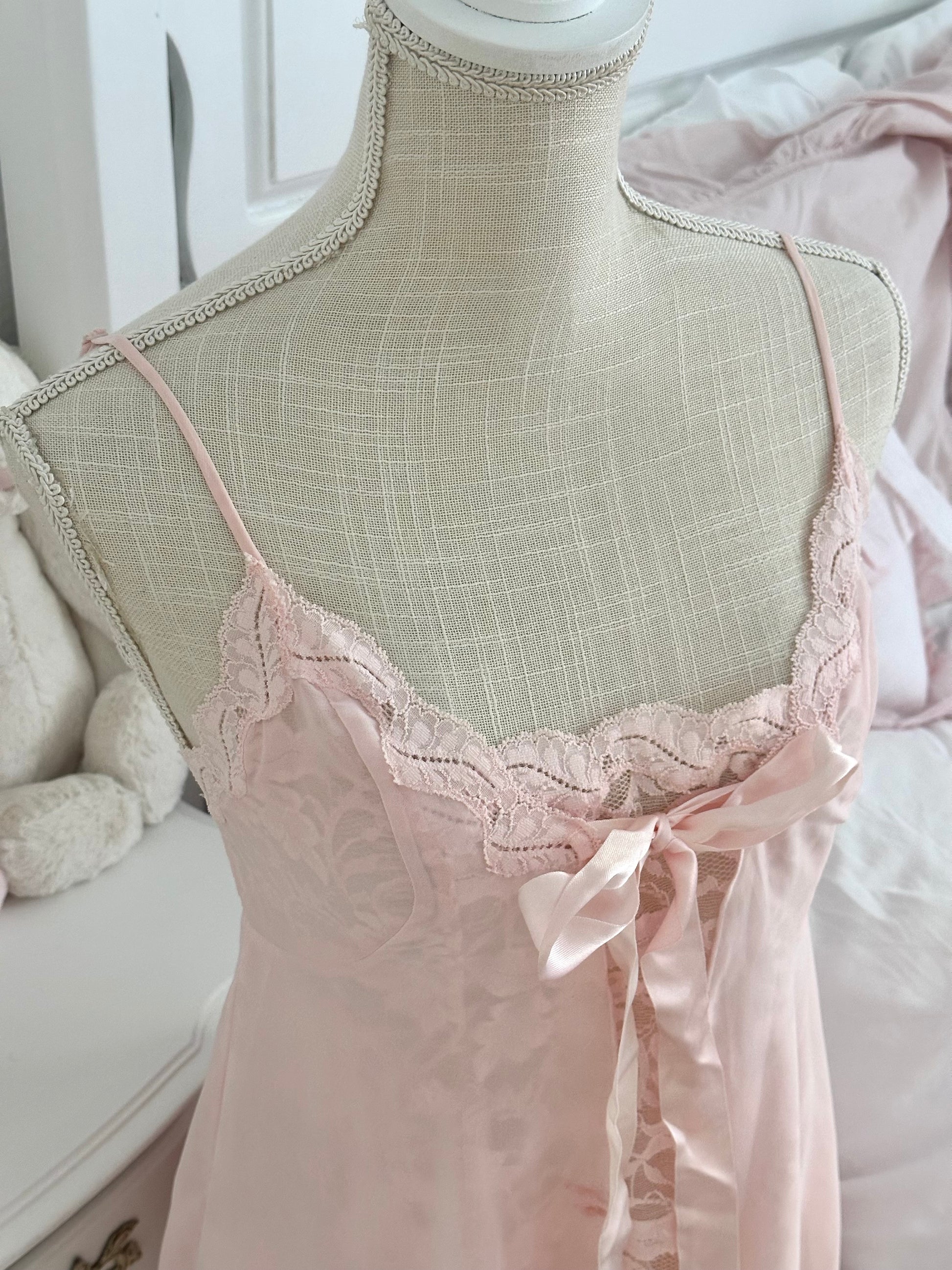 Vintage 1990s VS pink babydoll slip dress sheer size S