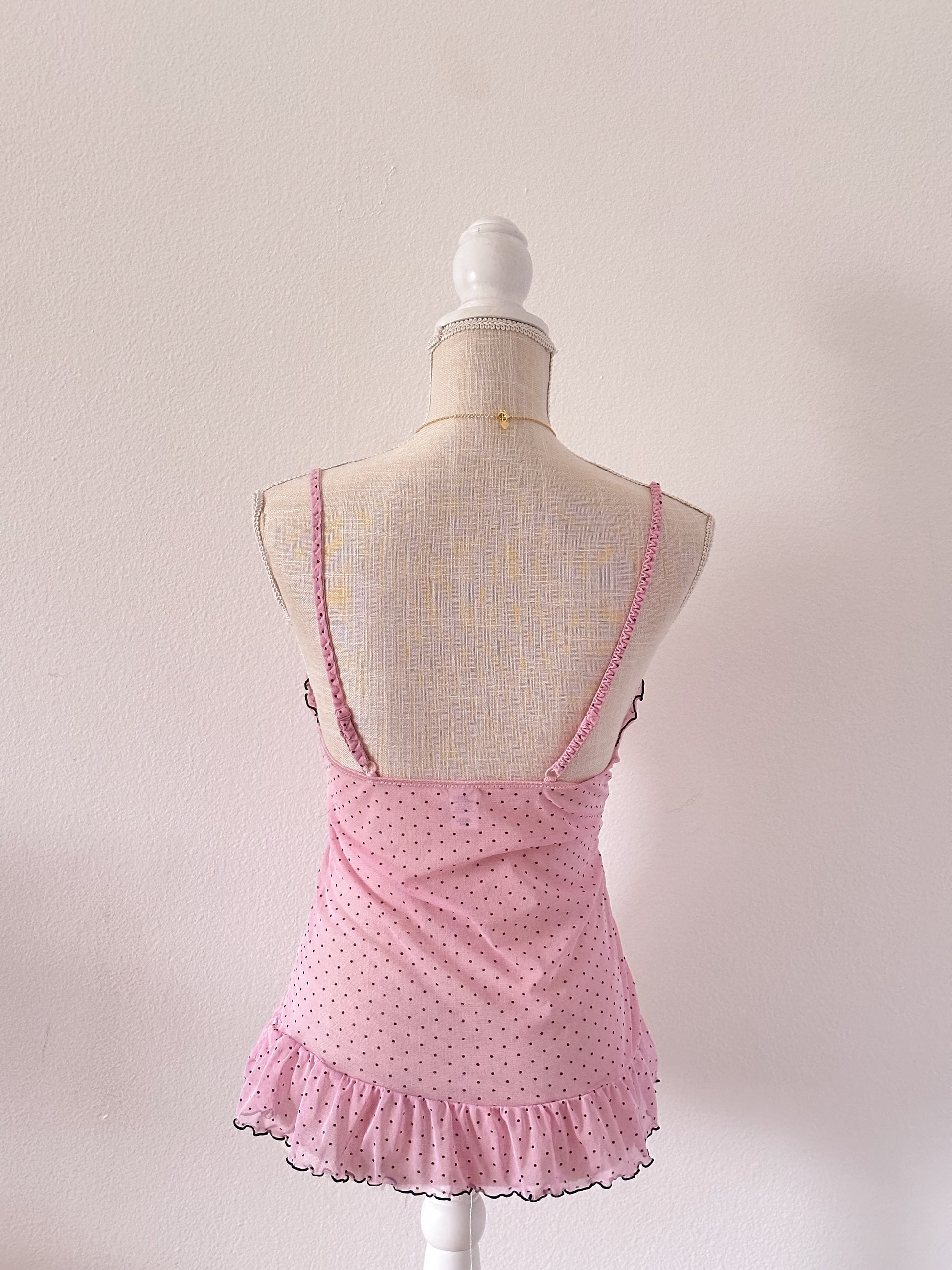 Vintage Y2K pink sheer polkadot cami top Size: M