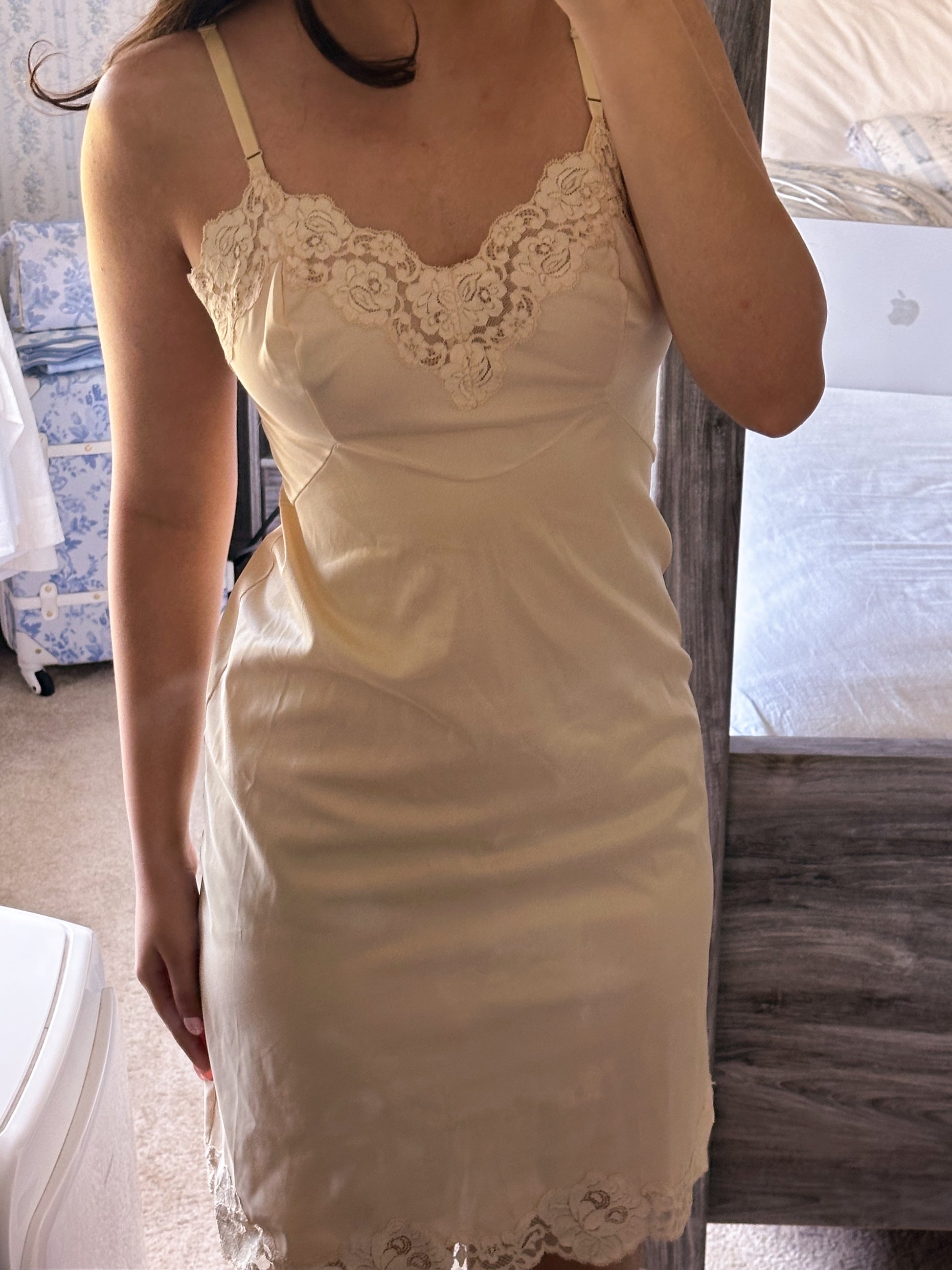 Vintage 1940s tan nightgown slip dress size: xs