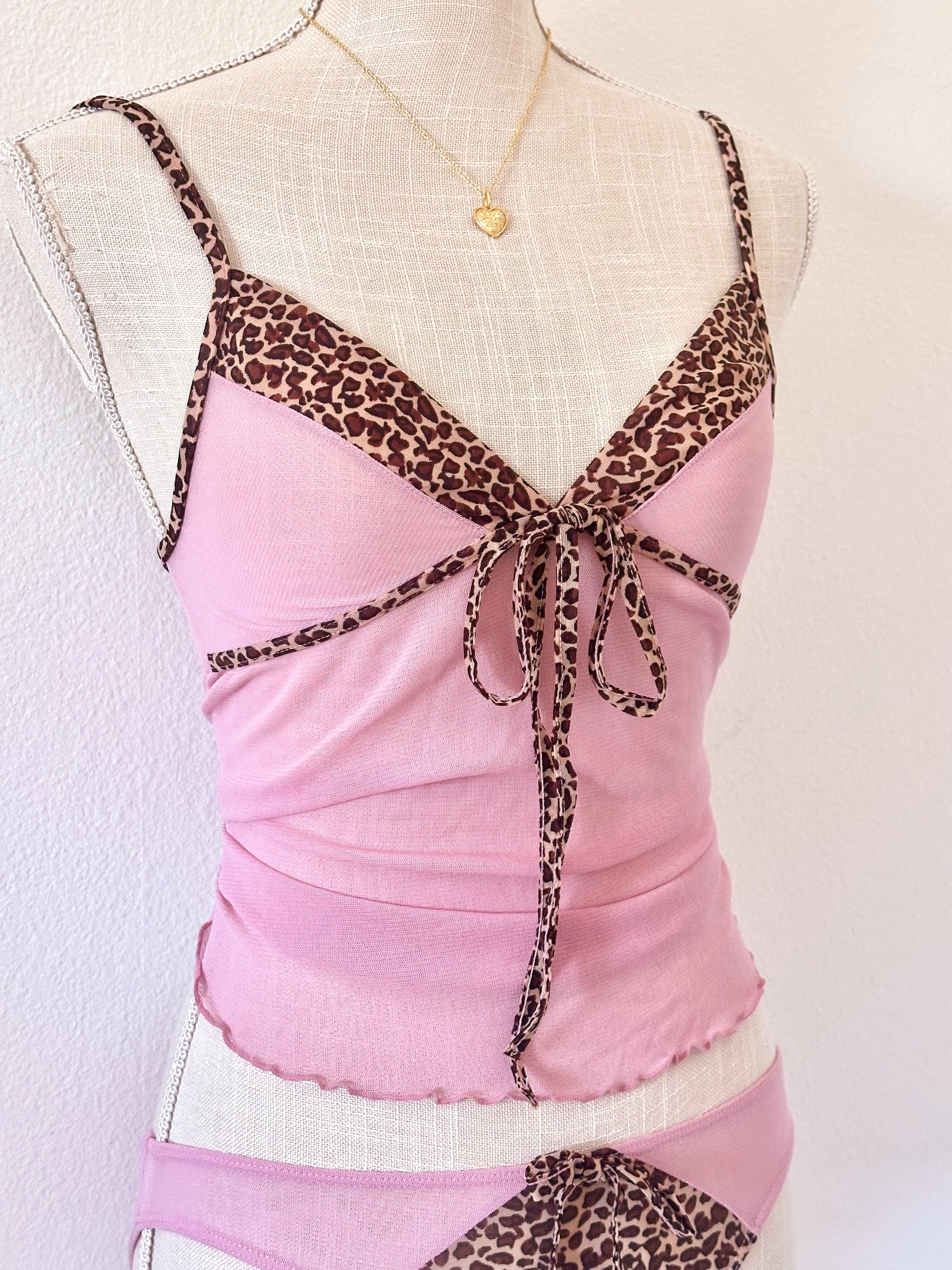 Vintage Y2K Rampage Pink & Leopard Trim Cami Two-Piece Set Size: M