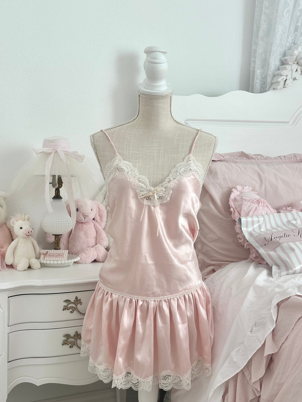 Vintage 1980s Kathryn Pink Satin Slip Dress Size: S