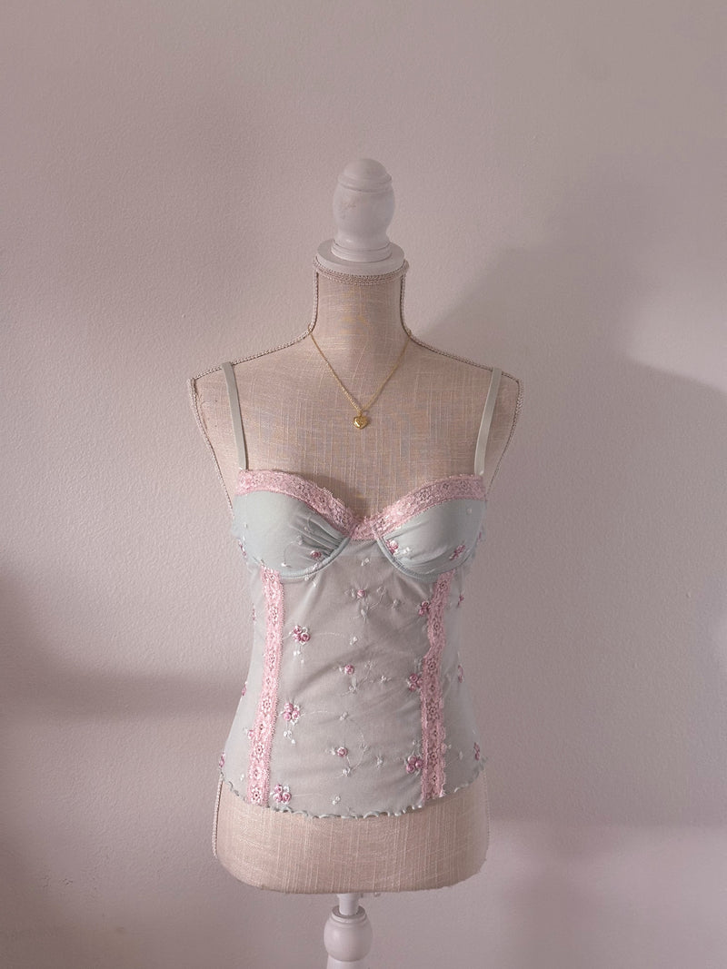 Vintage Victoria's Secret blue and pink corset top size: 34 B