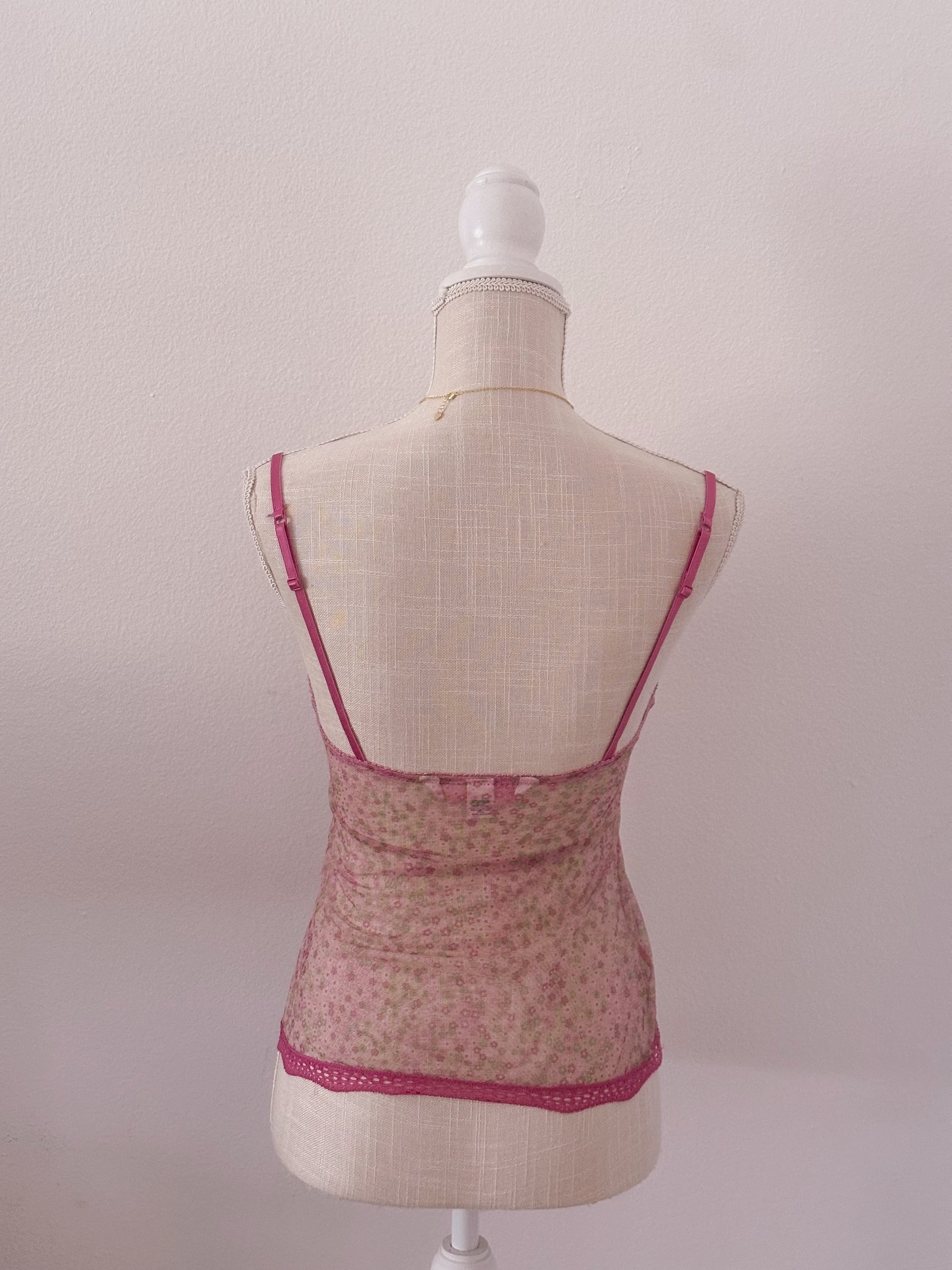 Vintage Victoria's Secret, pink and green, sheer viral cami size: XS