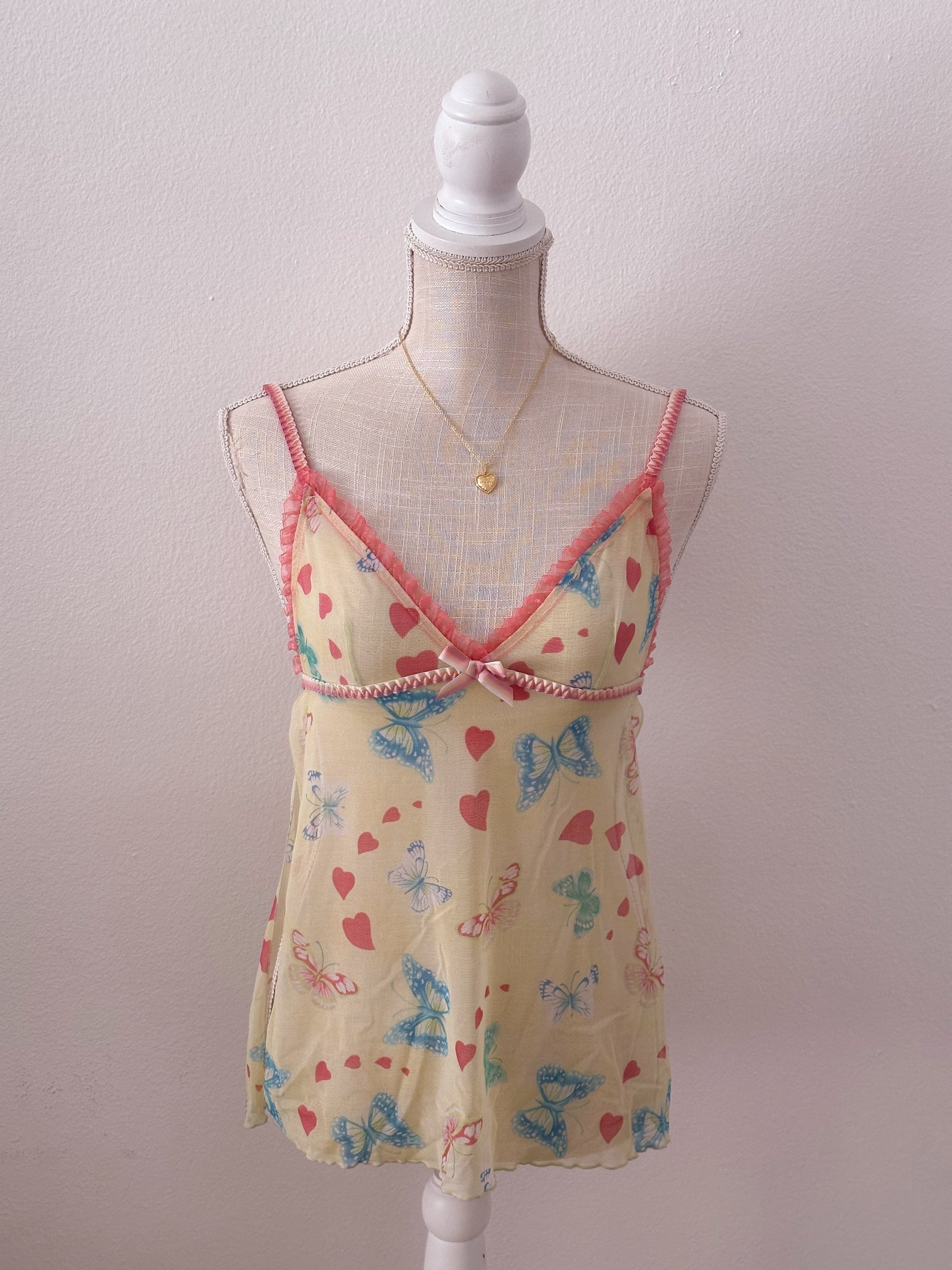 Vintage Victoria secret yellow, butterfly babydoll slip size: xs