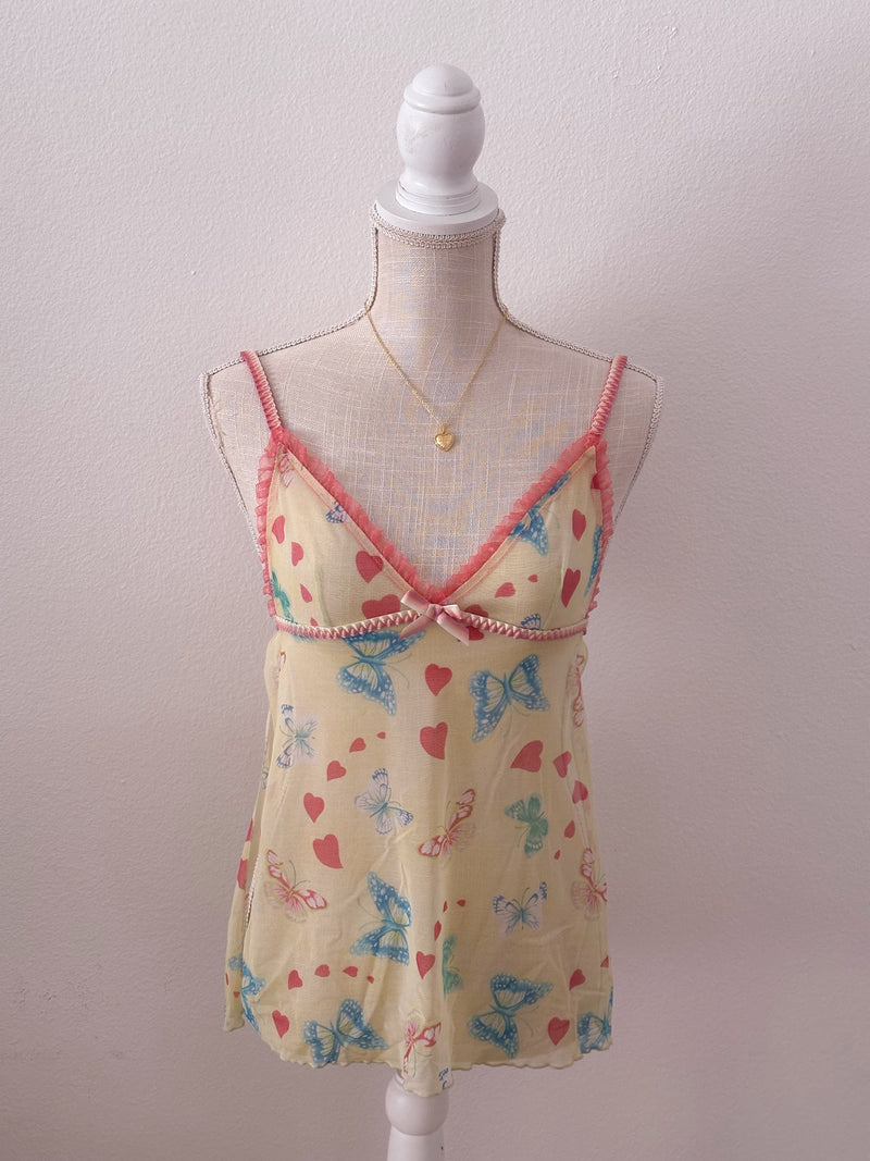 Vintage Victoria secret yellow, butterfly babydoll slip size: xs
