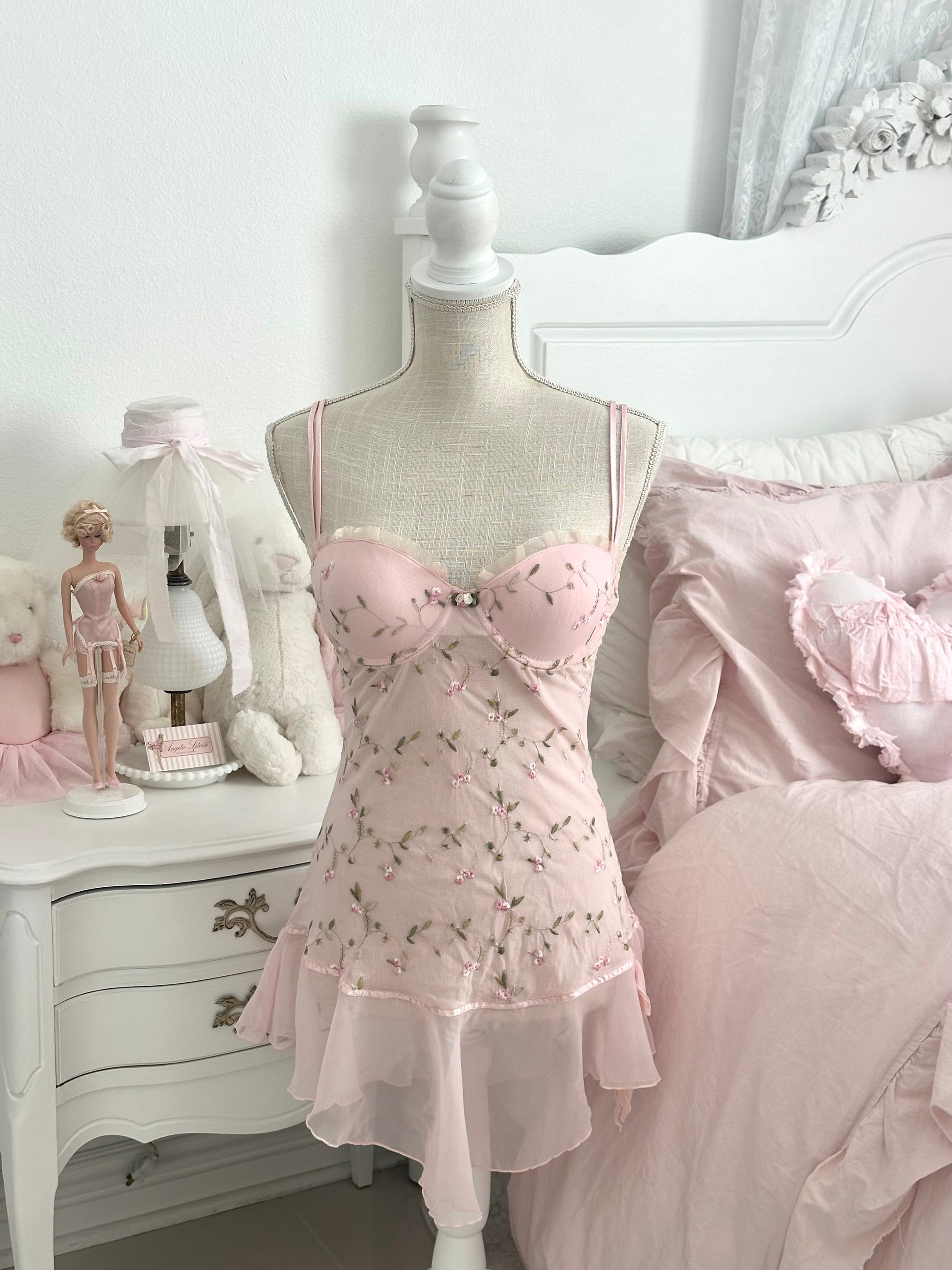 Vintage Hillard & Hanson Pink Floral Babydoll Slip Dress Size: M