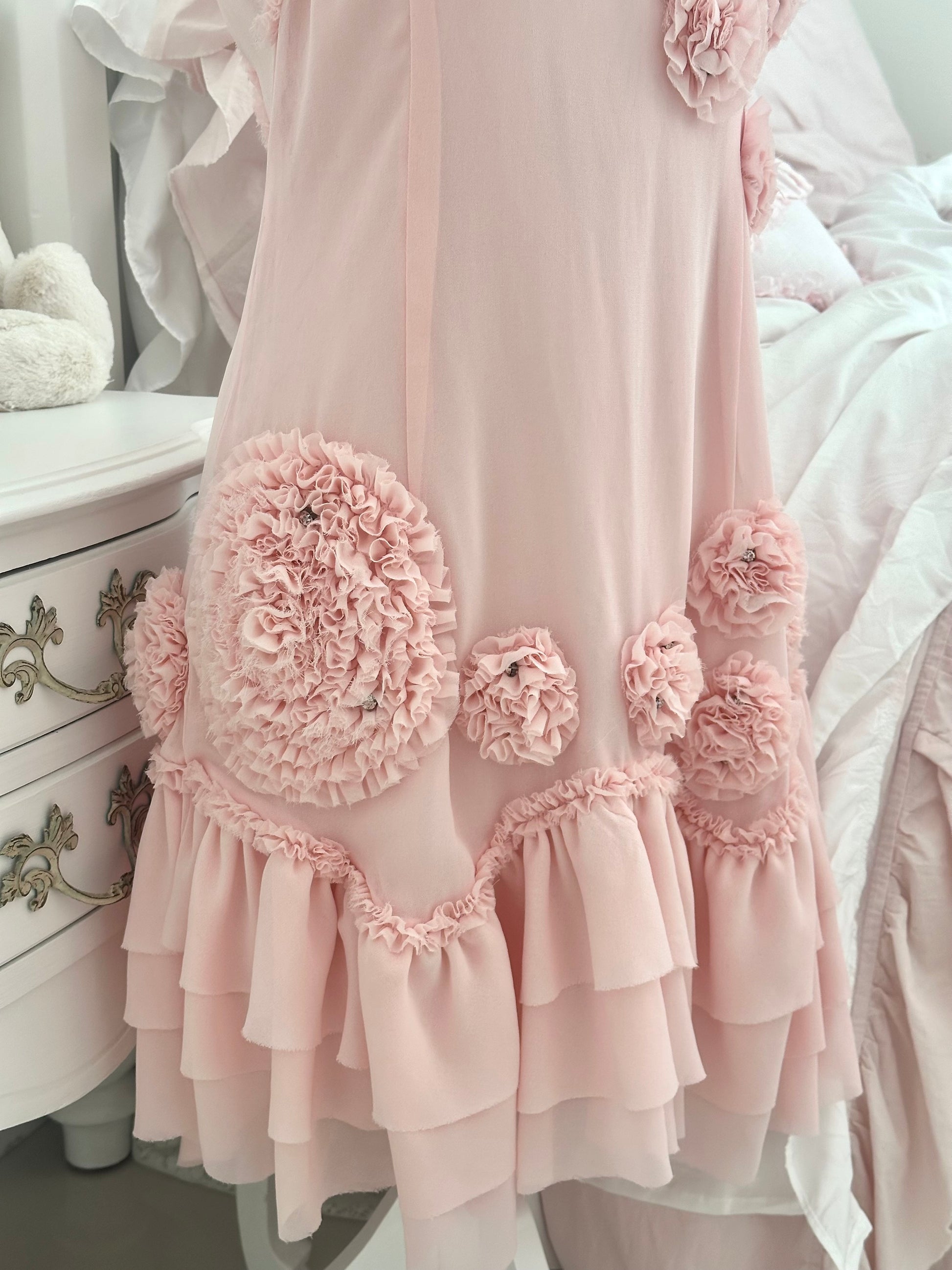 Vintage Y2K Forever 21 Pink Floral Embellished Dress Size: 8