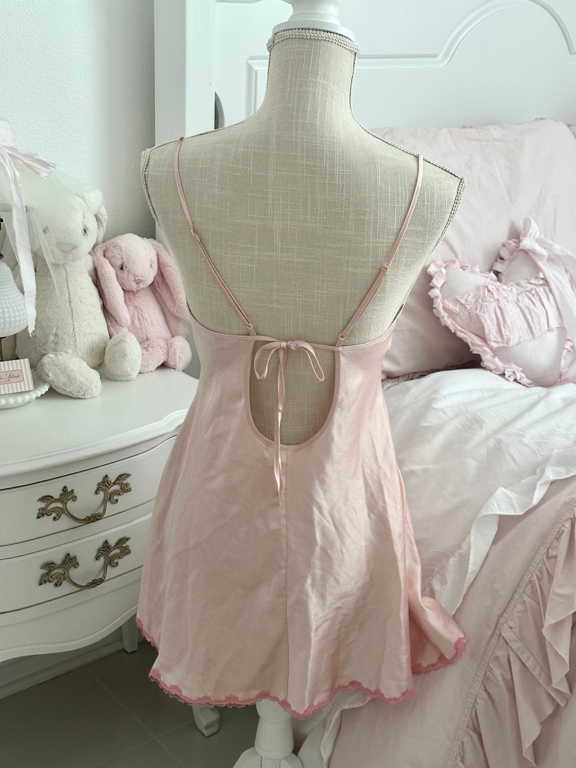 Vintage 2003 Victoria’s Secret Runway Pink Satin Babydoll Slip Dress Size: M