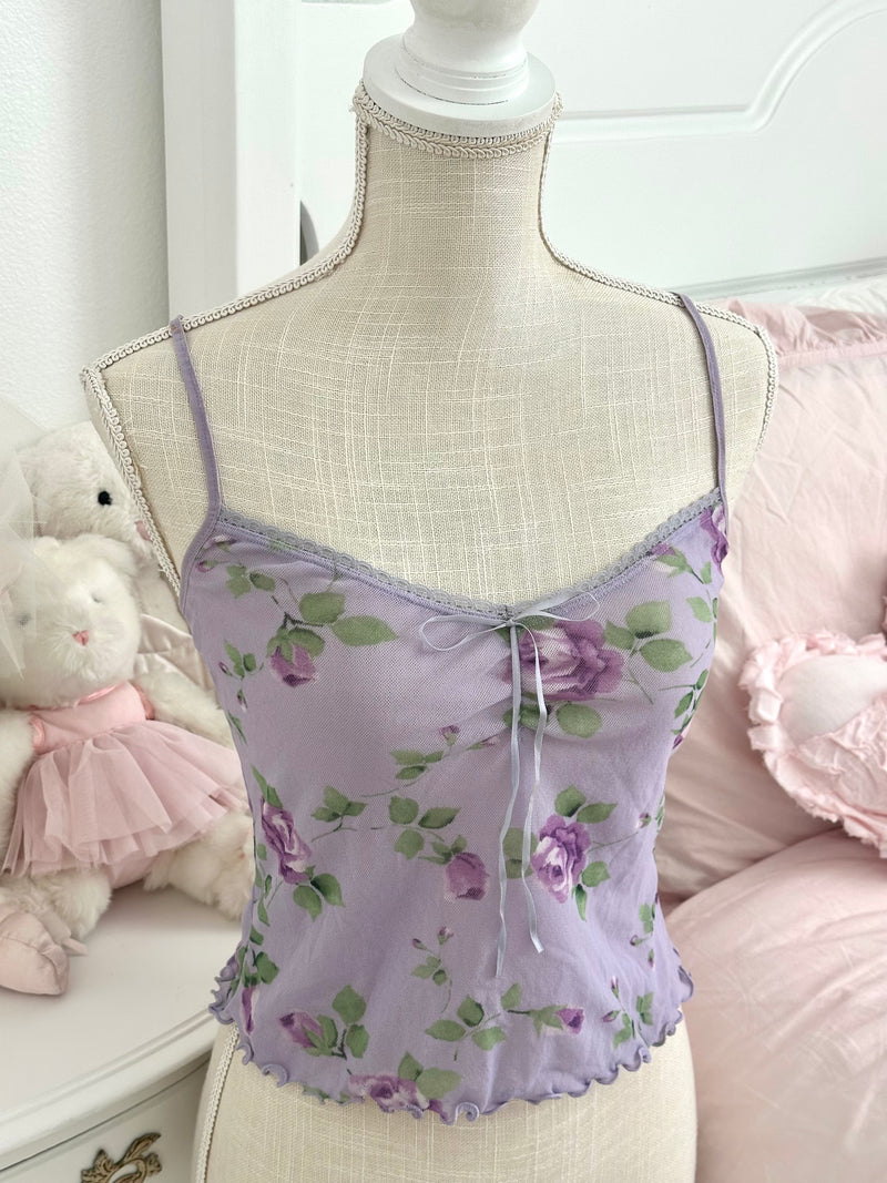 Vintage 2002 Victoria’s Secret Lavender Floral Sheer Mesh Cami Top Size XS