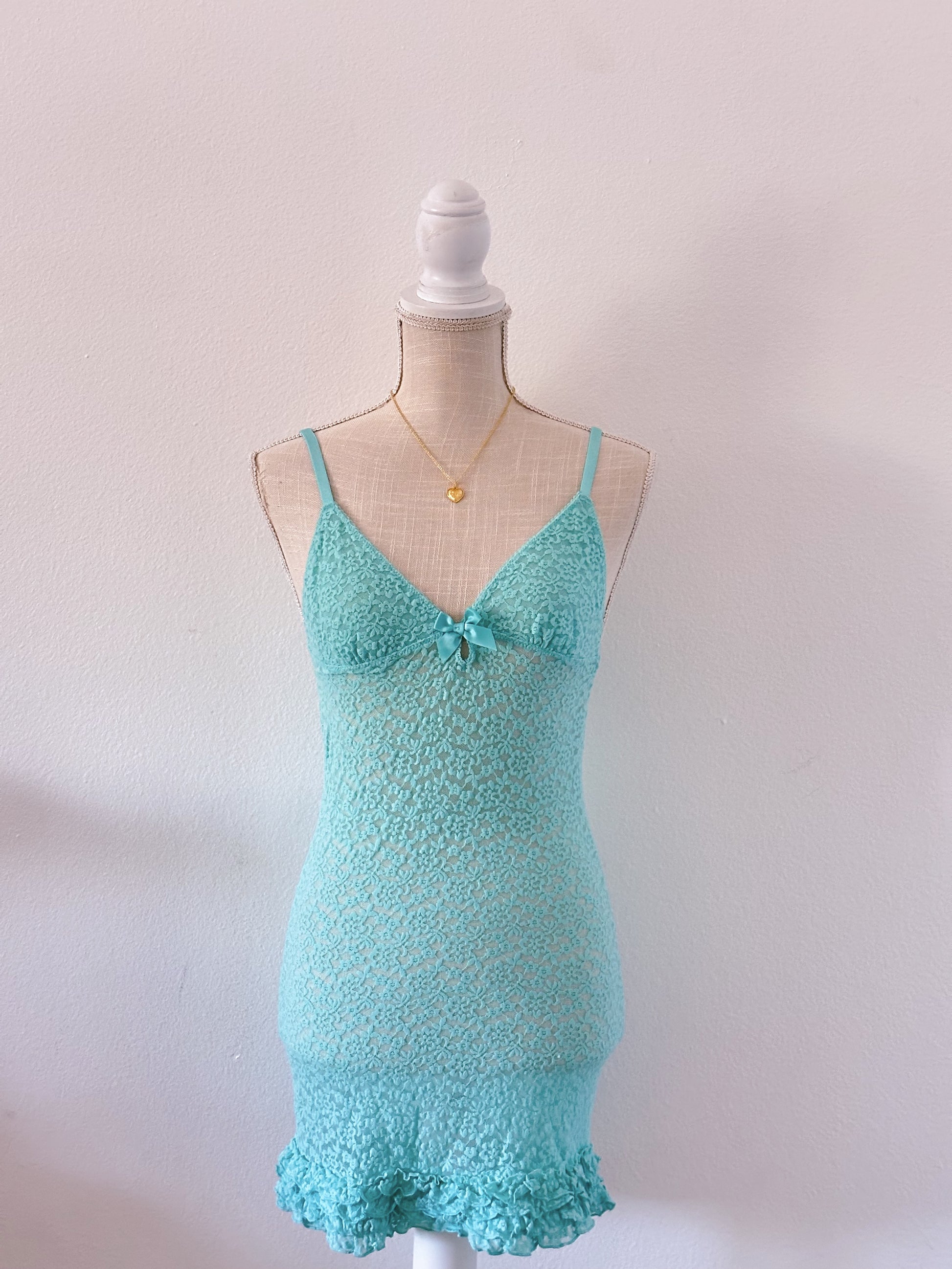 Vintage Victoria's Secret, blue lace, body con dress Size:M