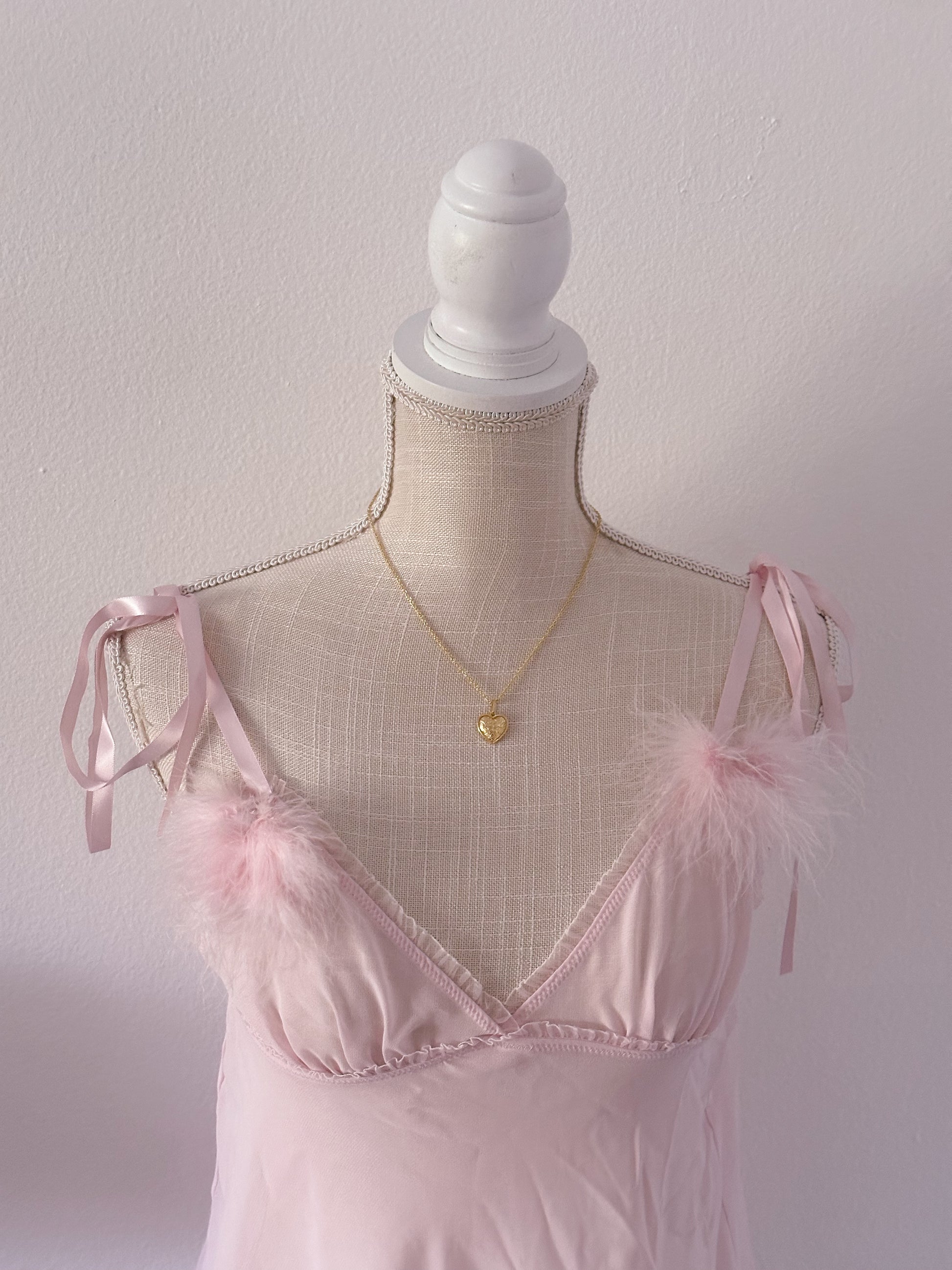 Vintage Victoria's Secret pink marabou babydoll top size: S