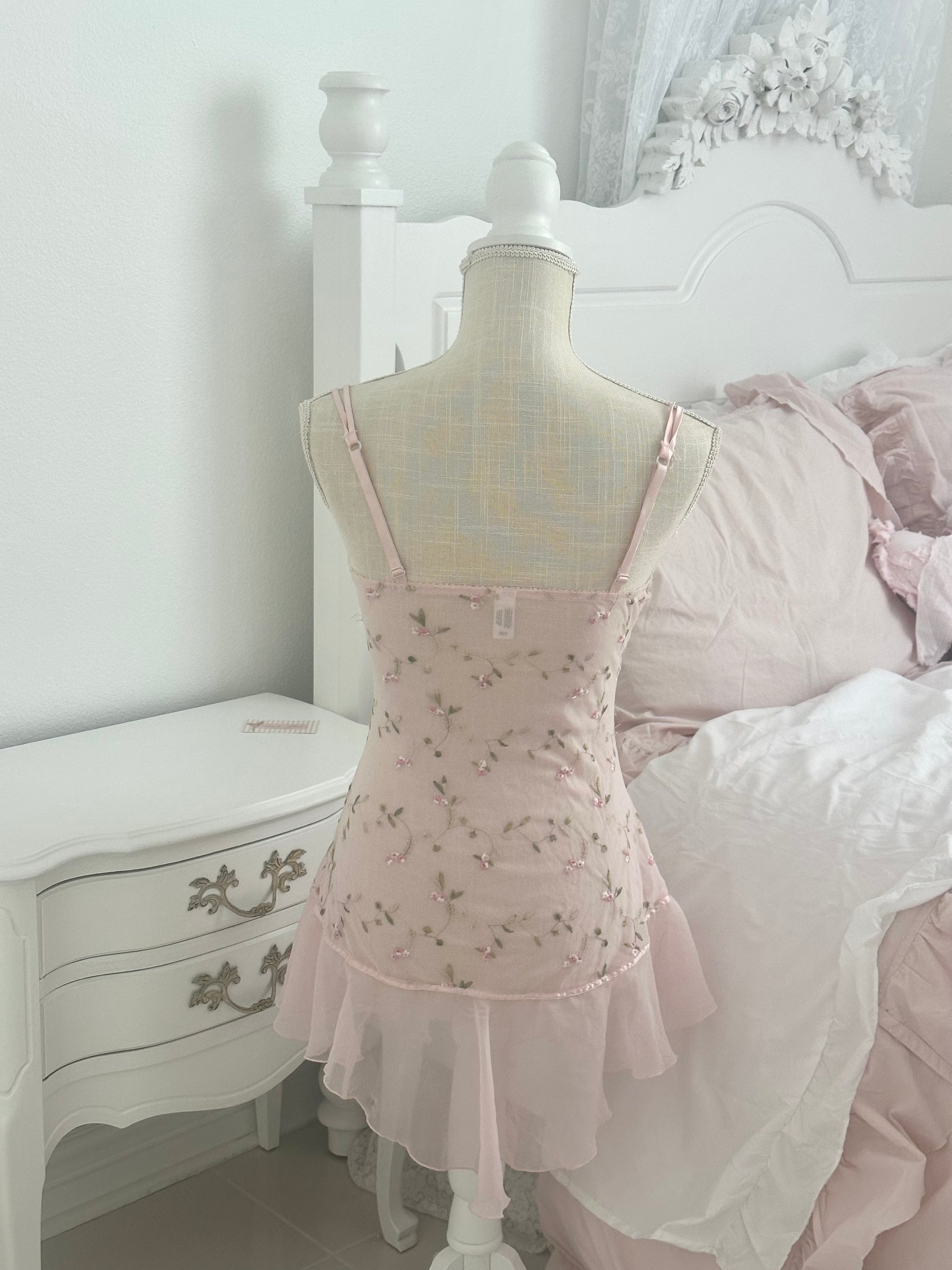 Vintage Y2K Hillard & Hanson Pink Shabby Chic Babydoll Slip Dress Size: S