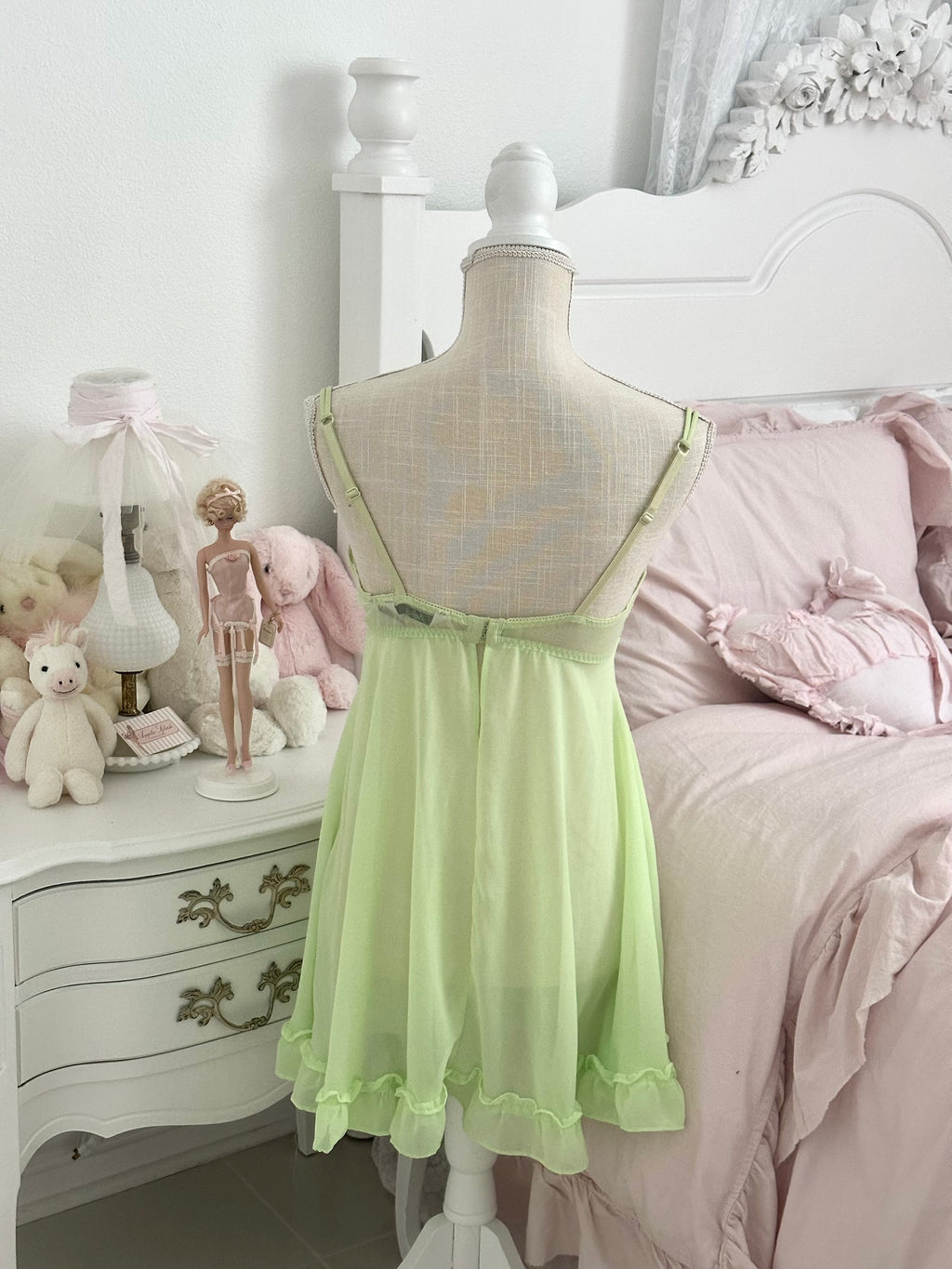 Vintage Delicates Green Fairy Babydoll Slip Dress Size: L