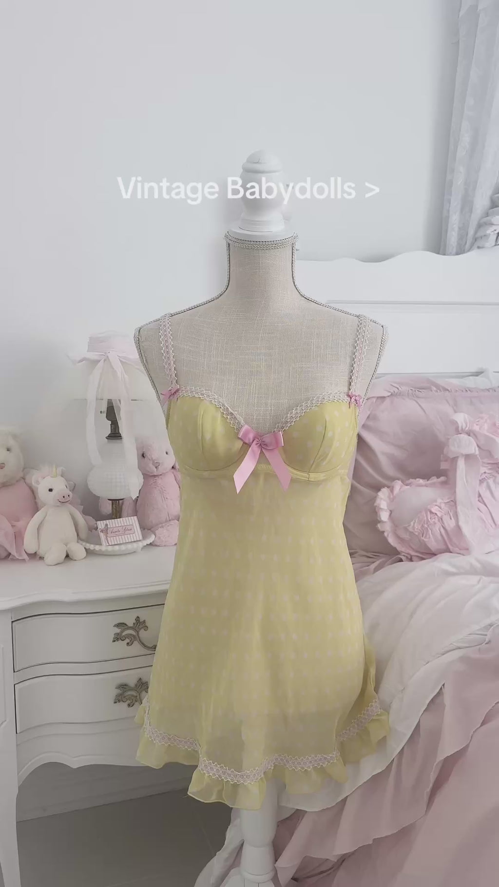 Vintage La Senza Yellow Polka Dot Babydoll Slip Dress Size: M