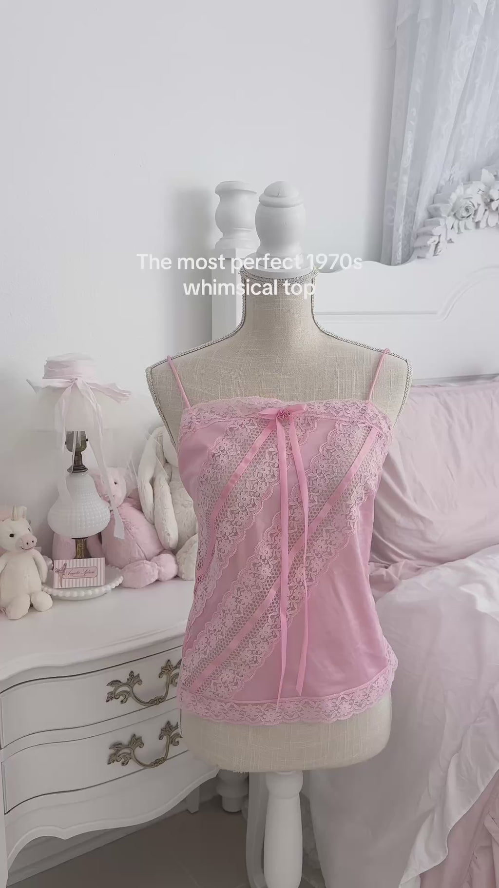 Vintage 1970s Pink Shabby Chic Lace Cami Top Size: S